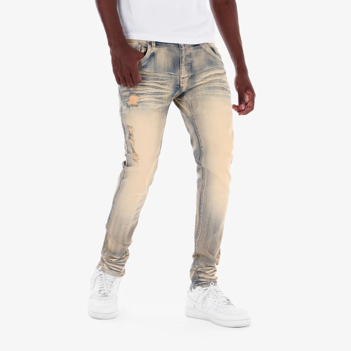 Copper Rivet Whisker Jeans - Distressed - Image 4