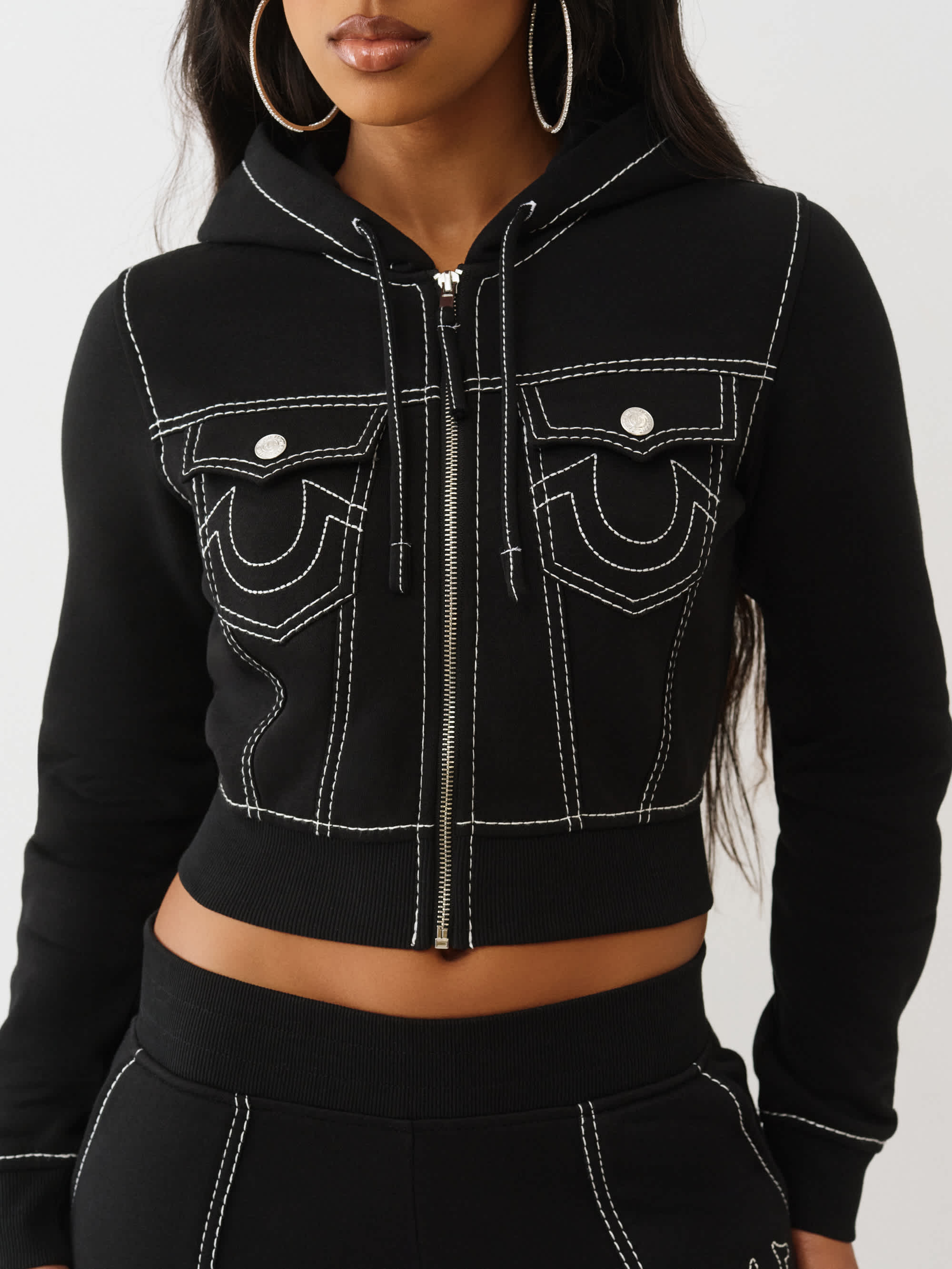 True Religion Big T Shrunken Zip Hoodie - Women - Image 4
