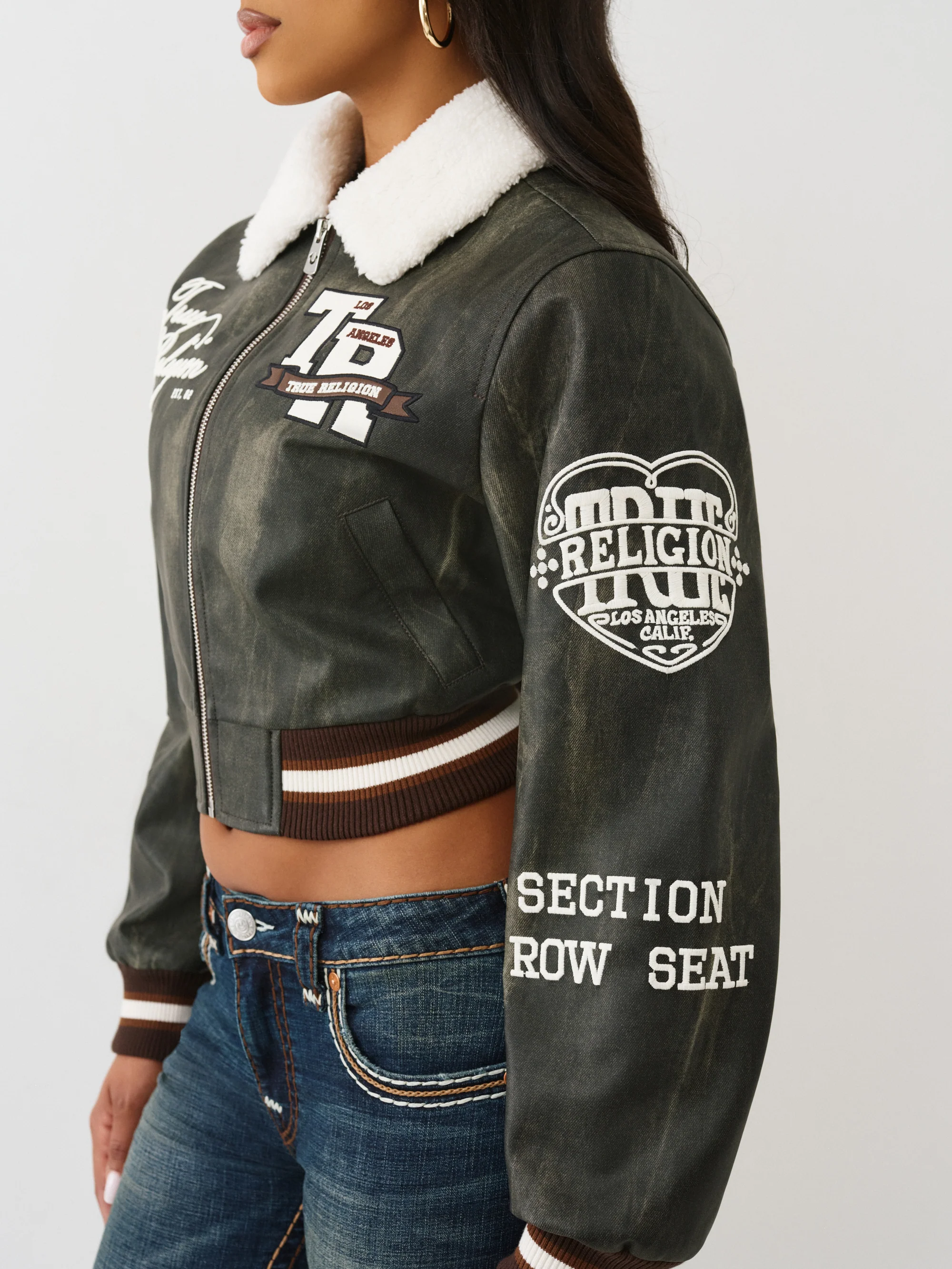 True Religion Aviator Jacket - Women Washed Brown - Image 3