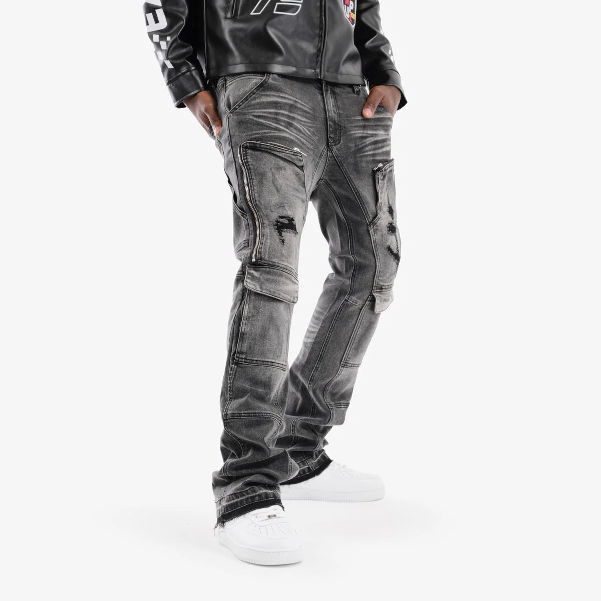 Copper Rivet Distressed Cargo Pants - Zippered - Image 10