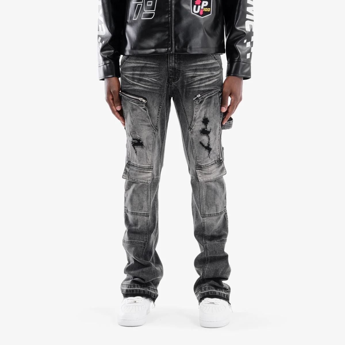 Copper Rivet Distressed Cargo Pants - Zippered - Image 9