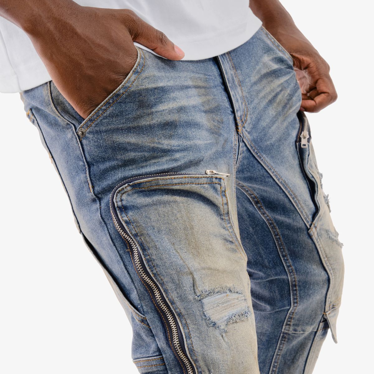 Copper Rivet Zipper Cargo Pants - Stacked - Image 10