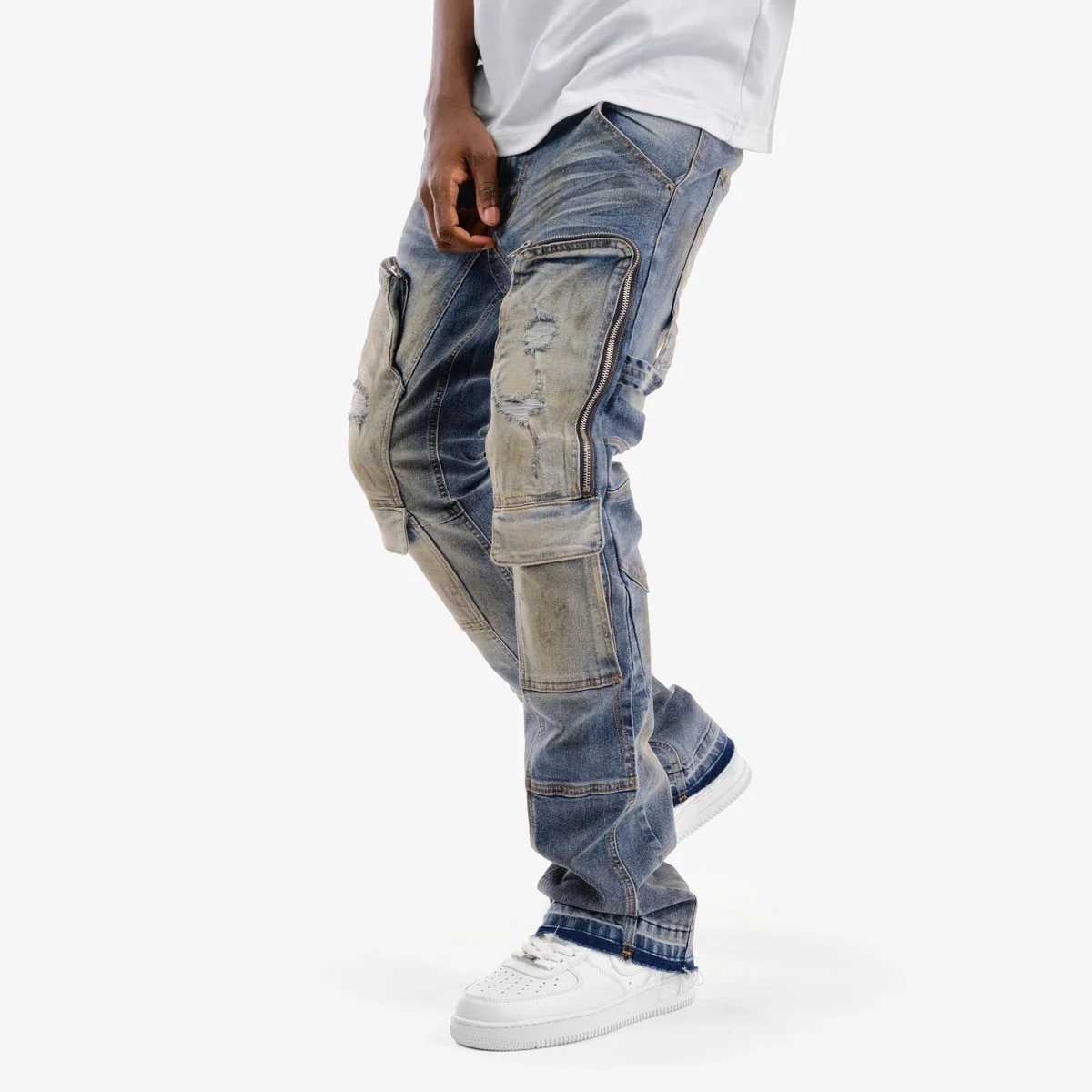 Copper Rivet Zipper Cargo Pants - Stacked - Image 5