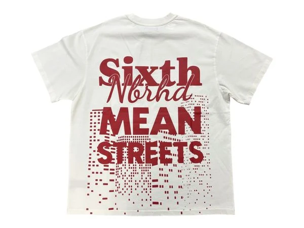 6th Nbrhd Mean Streets T-Shirt - Oversized Graphic White - Image 5