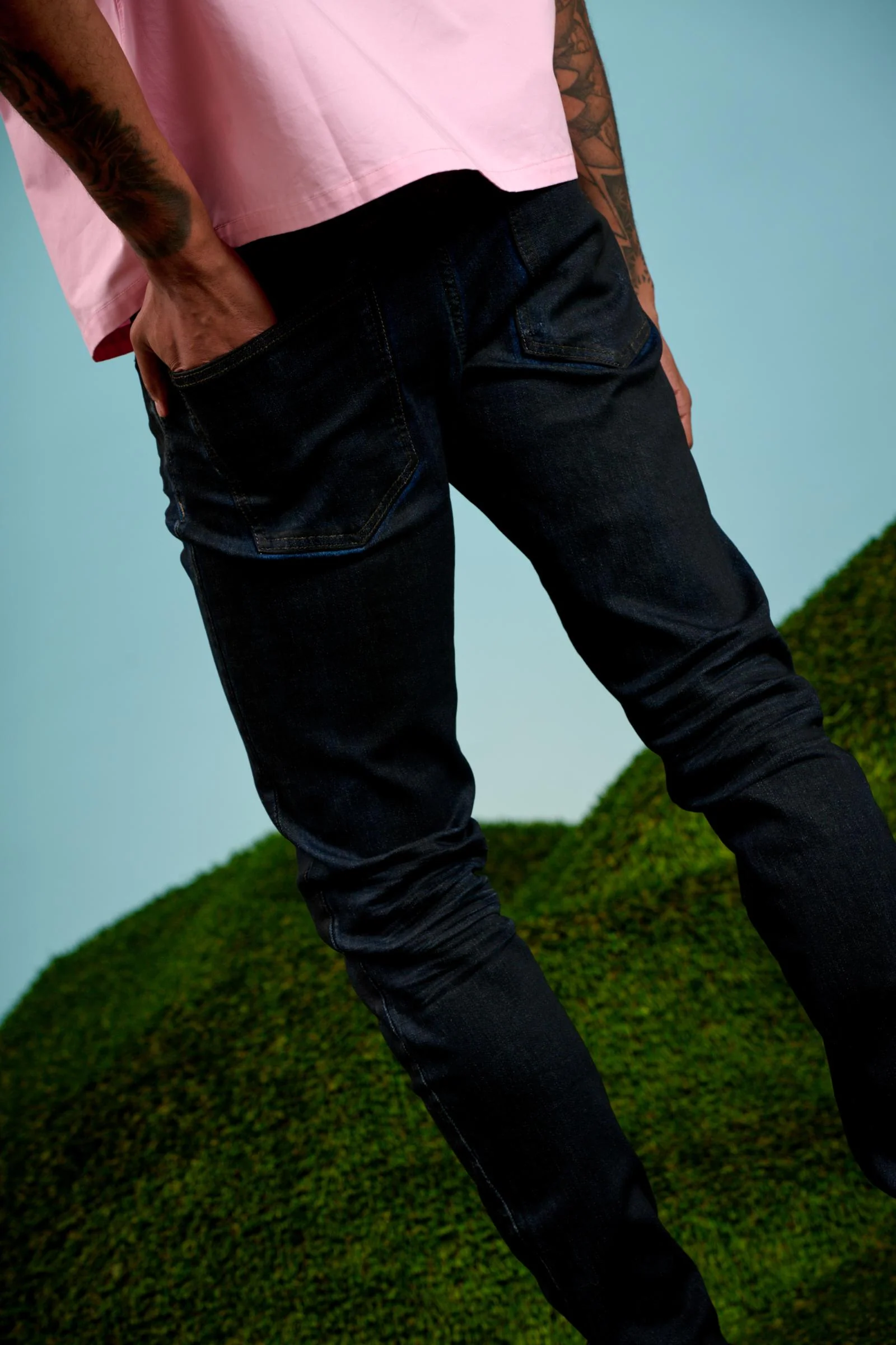 6Th Nbrhd Slick Men's Jeans Blk/Blu Wax - Image 9