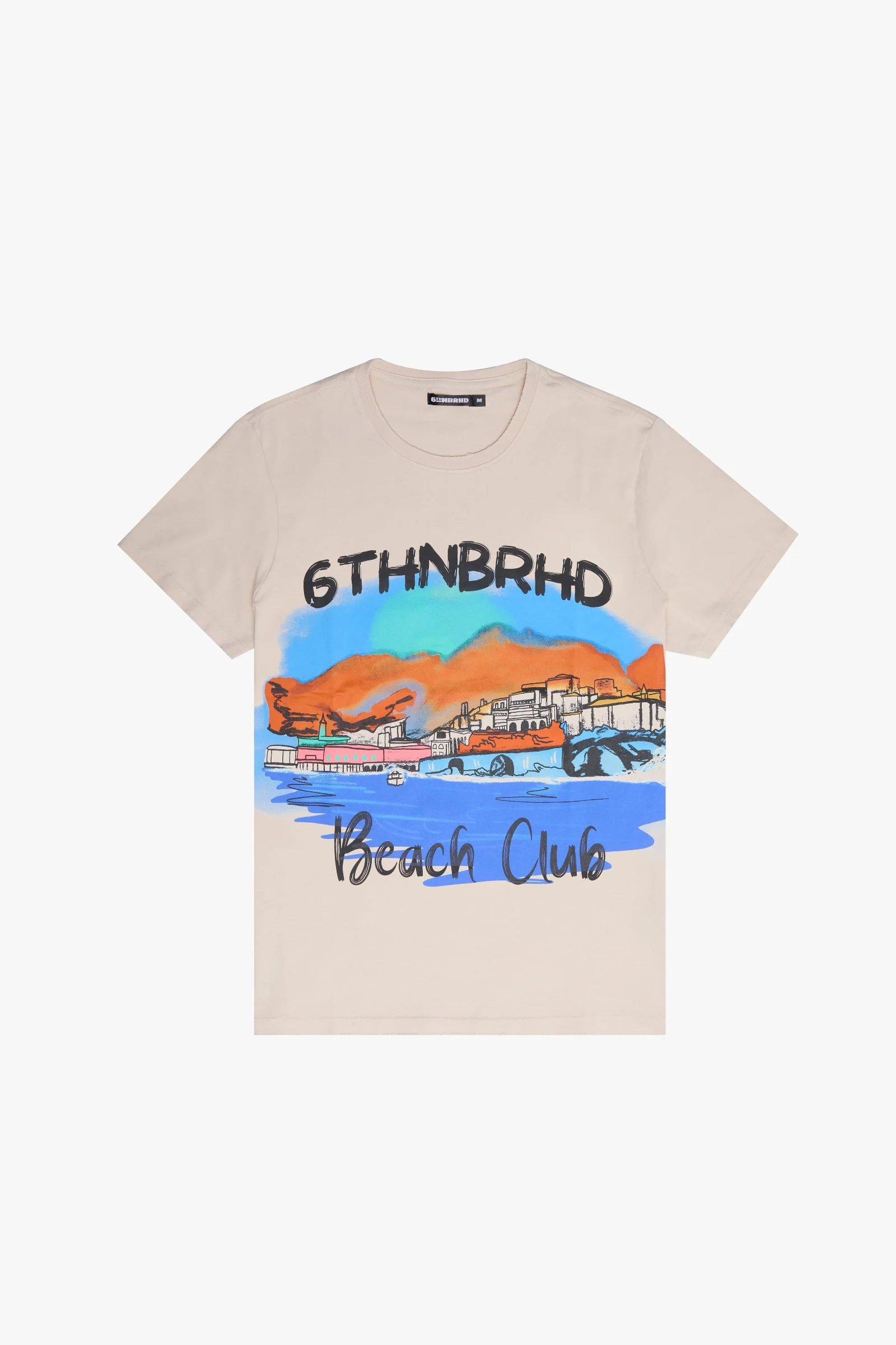 6Th Nbrhd Beach Club Men's T-Shirt Cream - Image 2