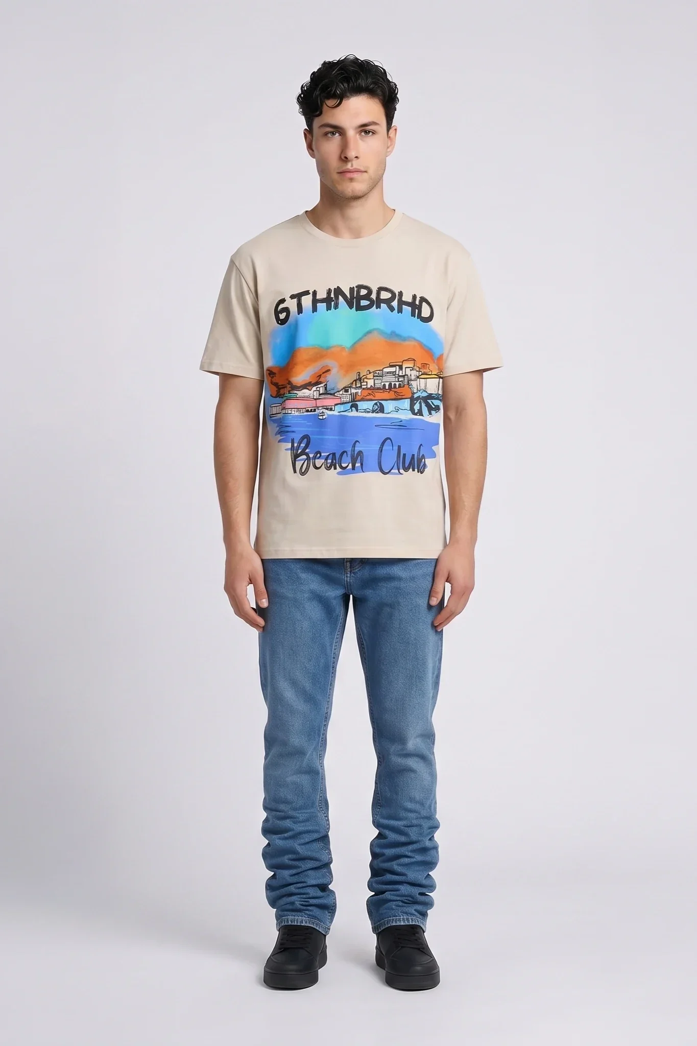 6Th Nbrhd Beach Club Men's T-Shirt Cream - Image 9