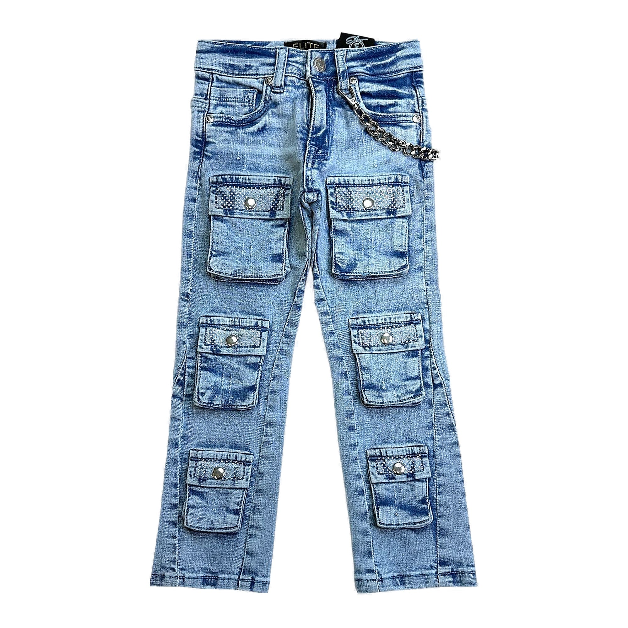 Elite Premium Youth Stacked Cargo Pants Blue