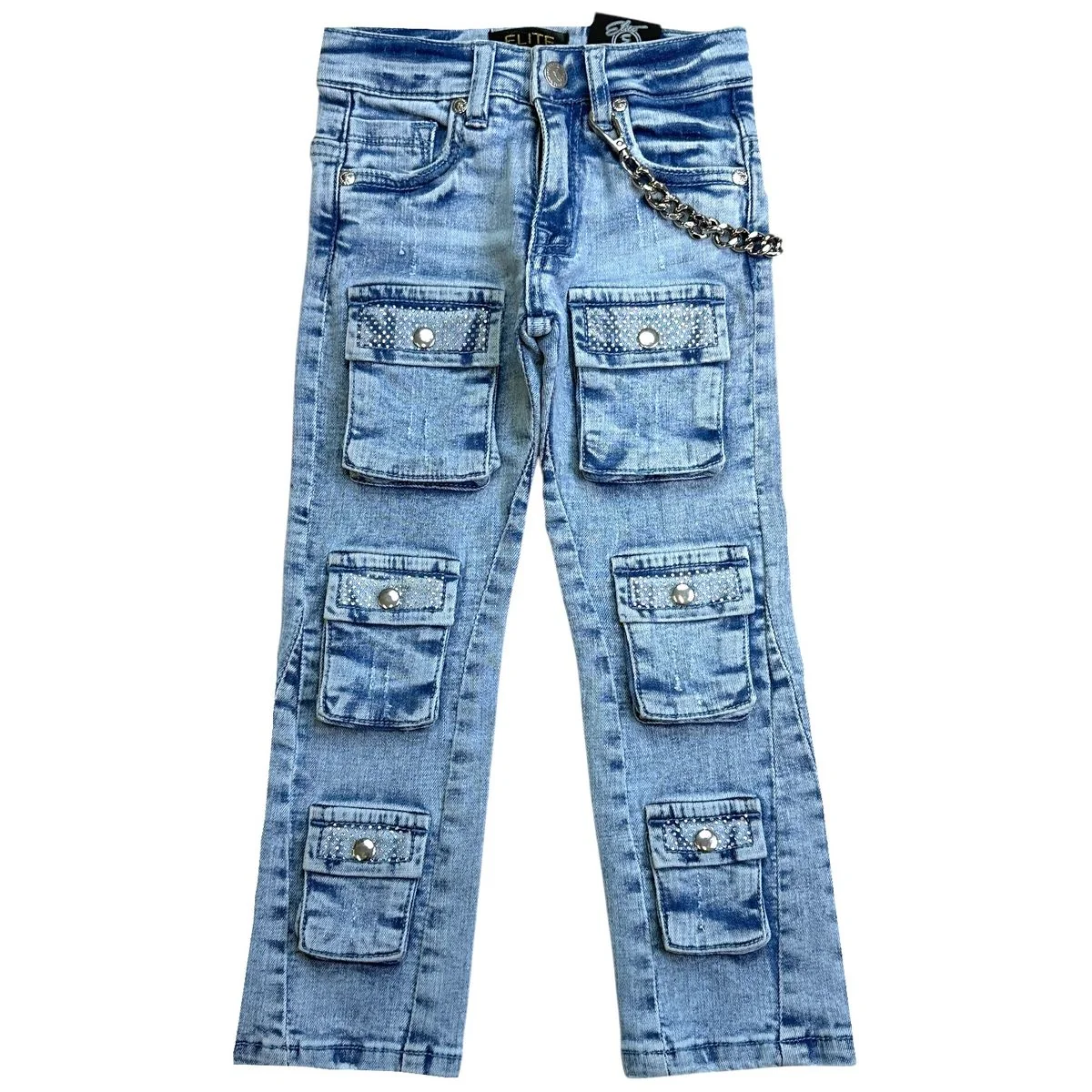 Elite Premium Youth Stacked Cargo Pants Blue - Image 2