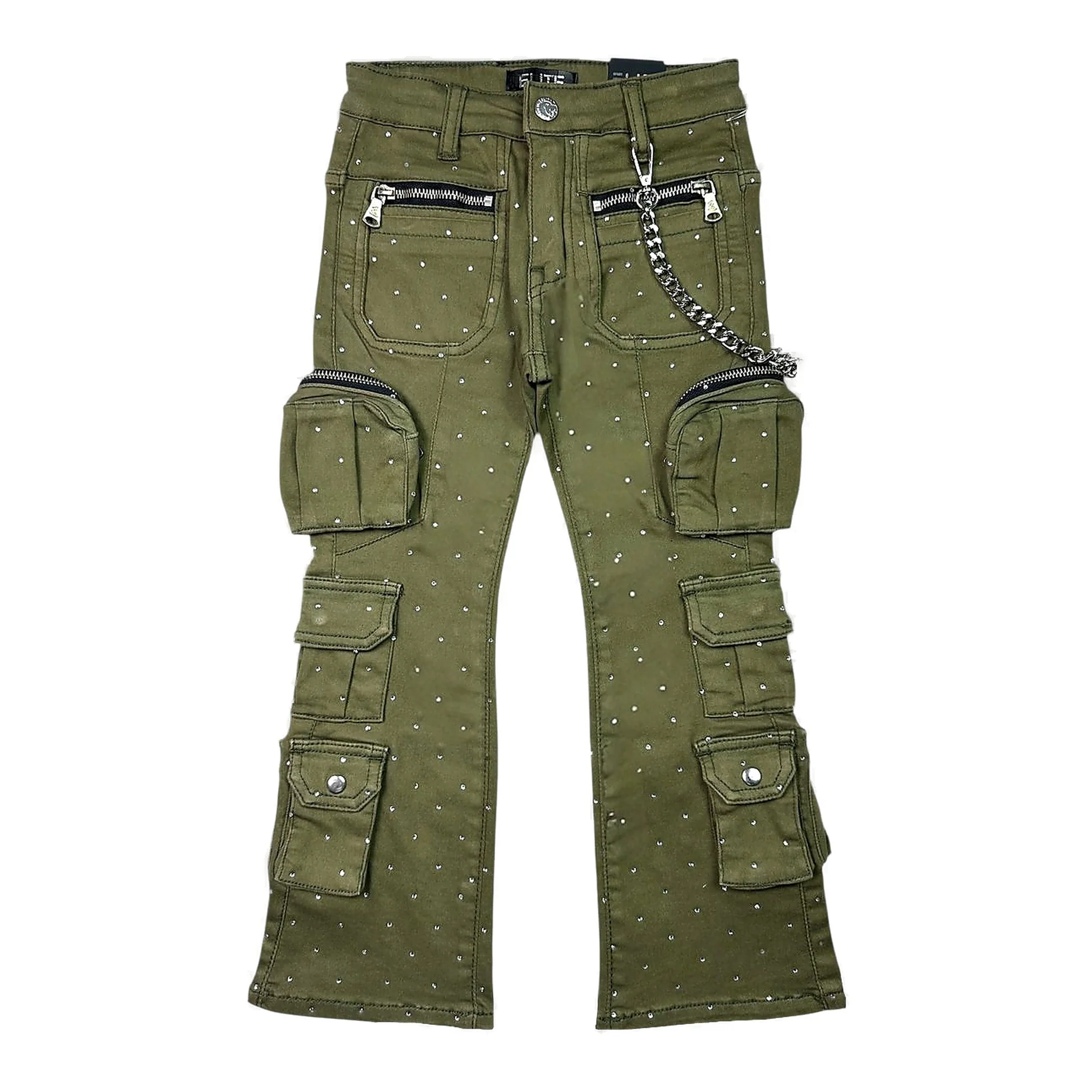 ELITE PREMIUM Kids Stacked Cargo Pants Olive