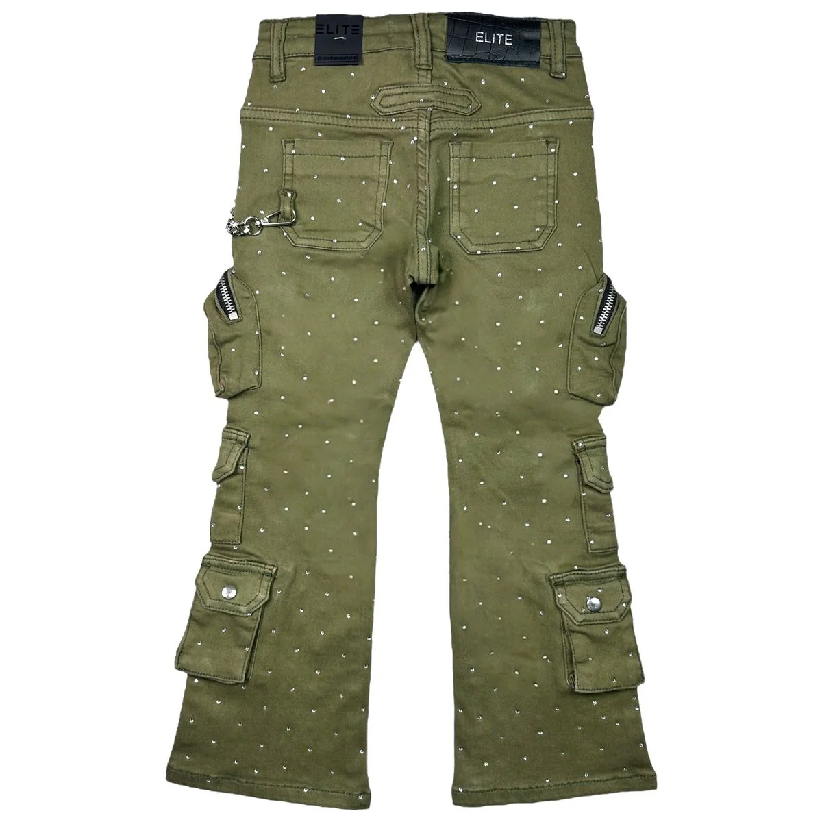 ELITE PREMIUM Kids Stacked Cargo Pants Olive - Image 6