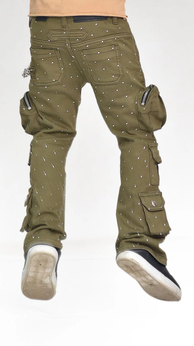 ELITE PREMIUM Kids Stacked Cargo Pants Olive - Image 7