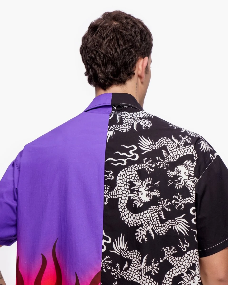 Valabasas Dragon Button Down - Color Block Black/Purple - Image 11