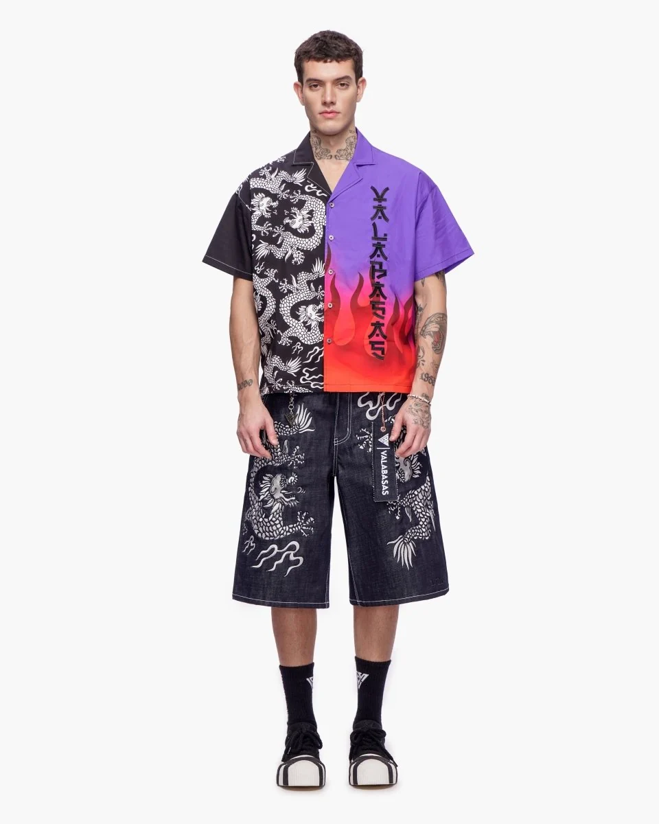Valabasas Dragon Button Down - Color Block Black/Purple - Image 3