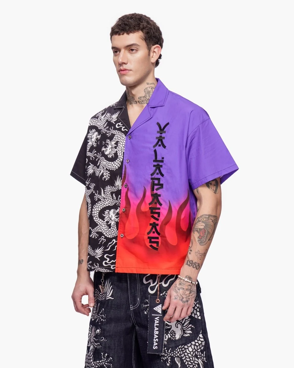 Valabasas Dragon Button Down - Color Block Black/Purple - Image 6