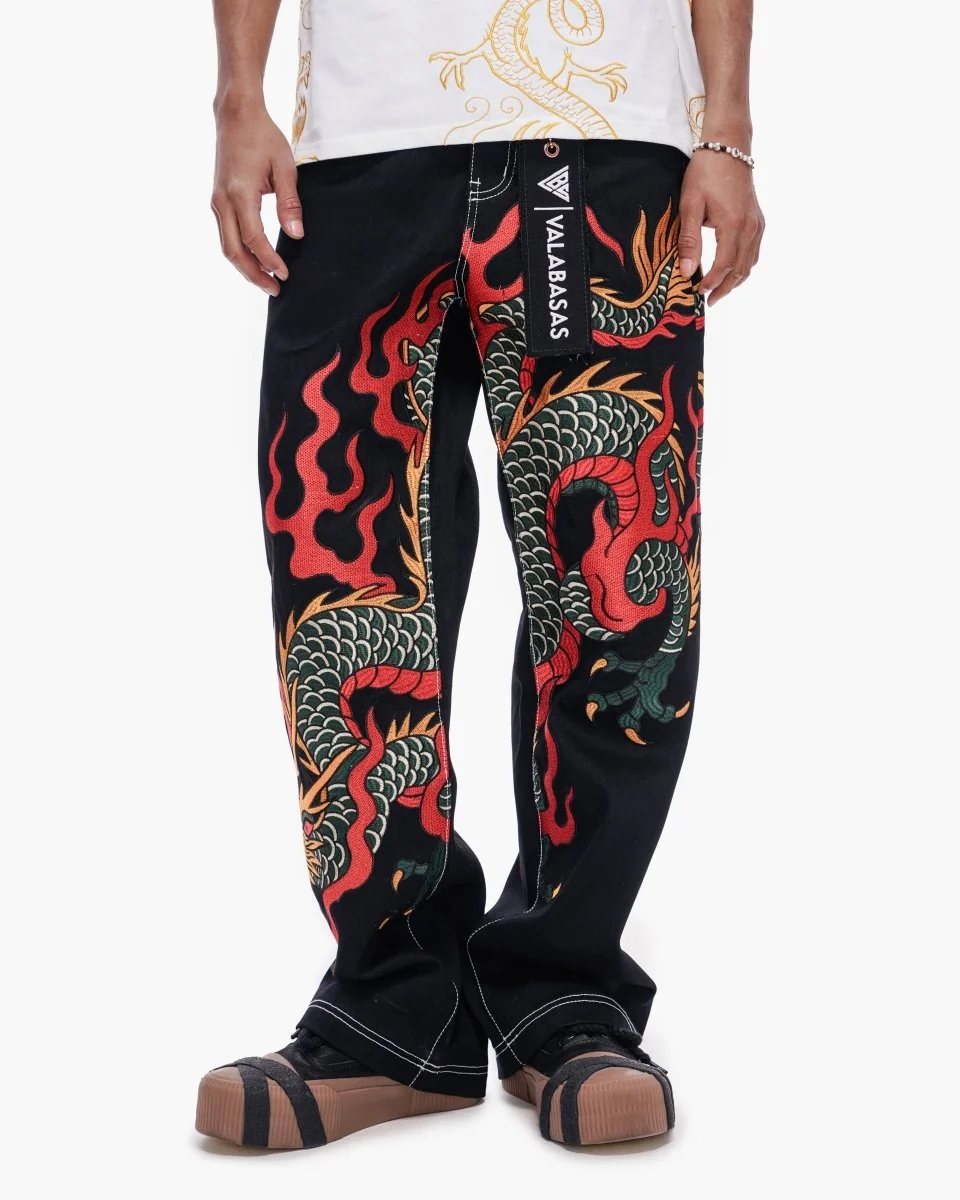 Valabasas Dragon Jeans - Embroidered Jet Black - Image 2