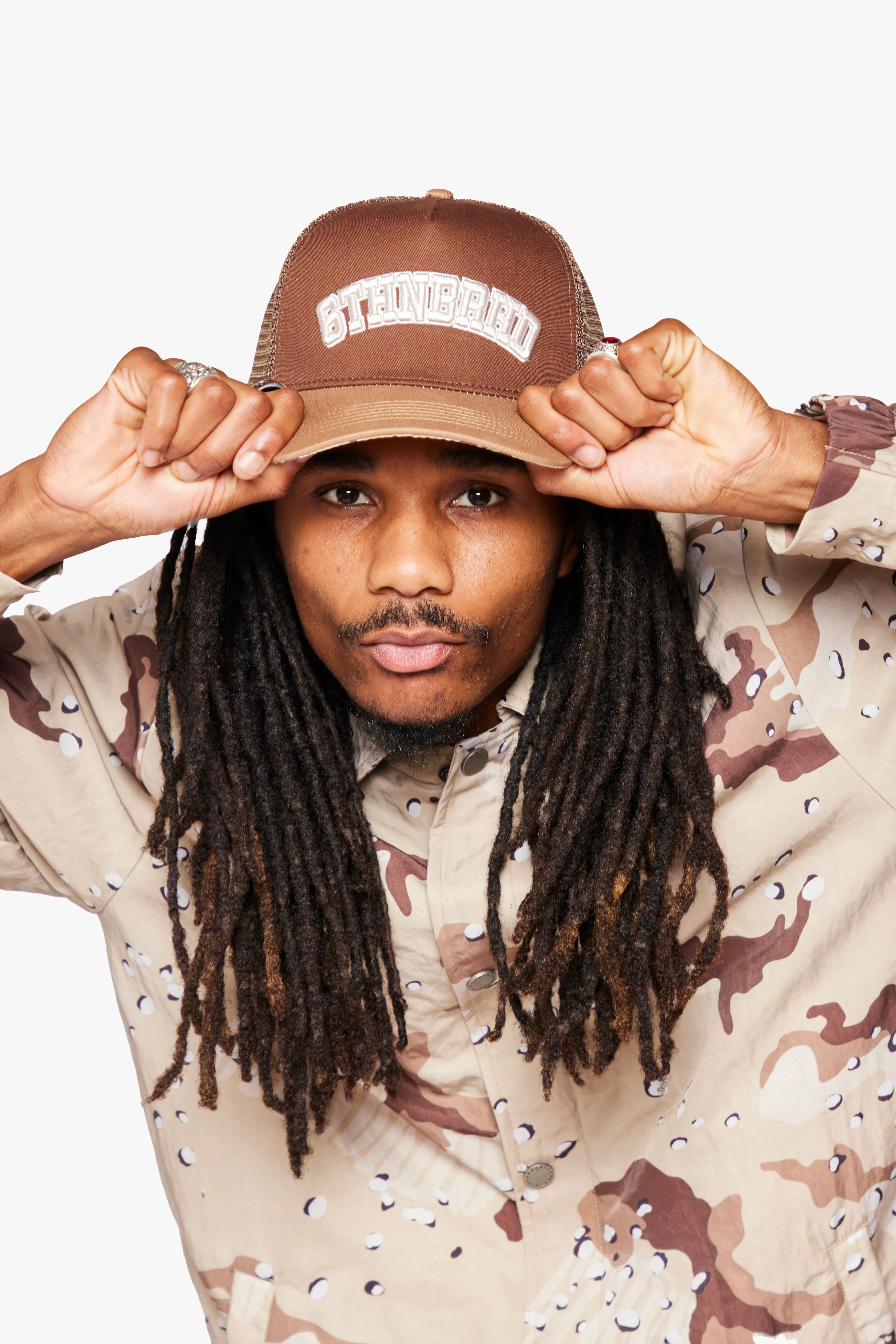 6Thneighborhood Logo Snapback Hat - Mesh Desert Camo - Image 3