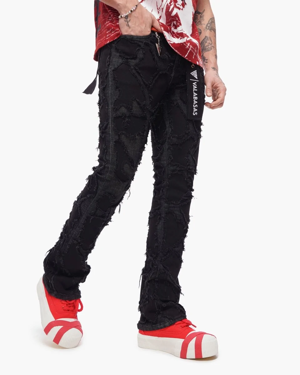 Valabasas “Canyon” Frayed Jeans - Stacked Fit Black Washed - Image 6