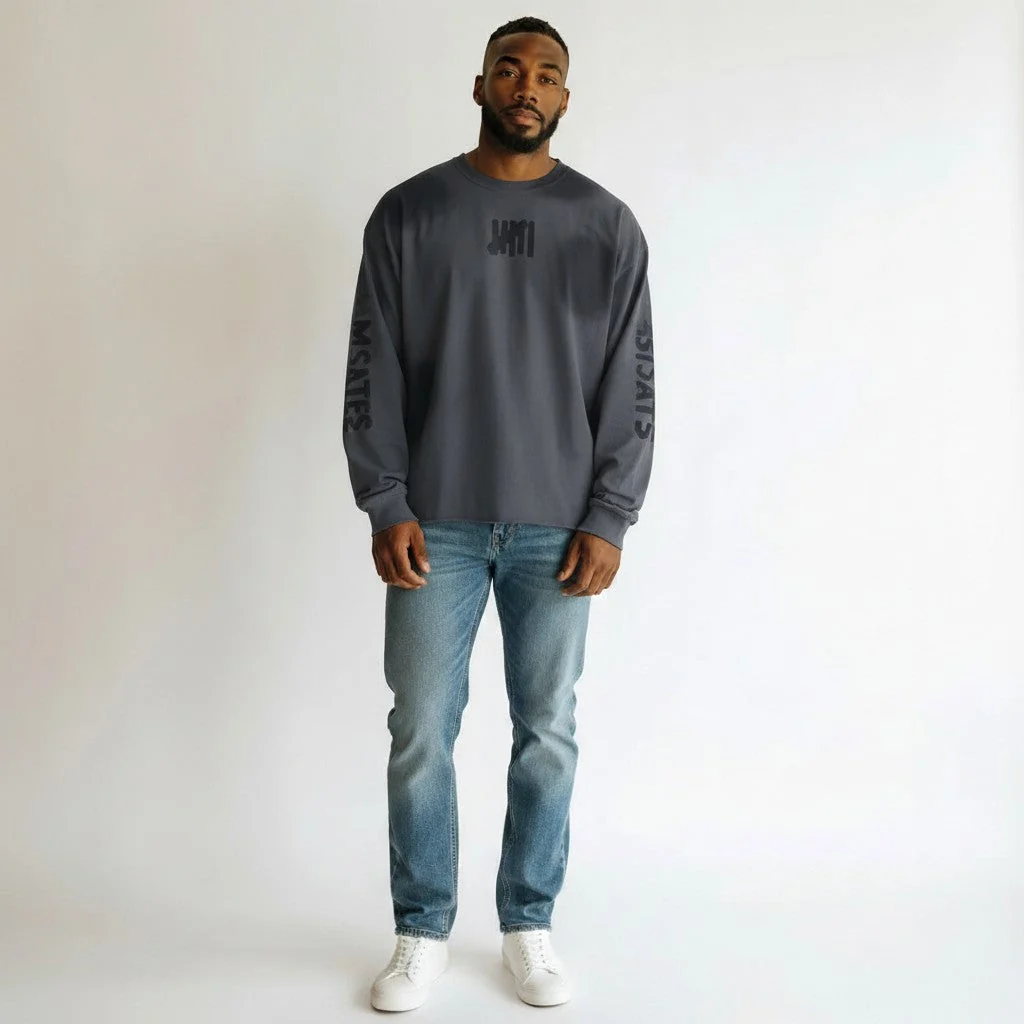 6th Nbrhd Tally Sweatshirt - Raw-Edge Hem Black - Image 2