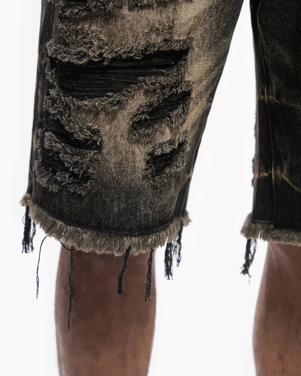 Valabasas Distressed Shorts - Frayed Hem Grey Washed - Image 4