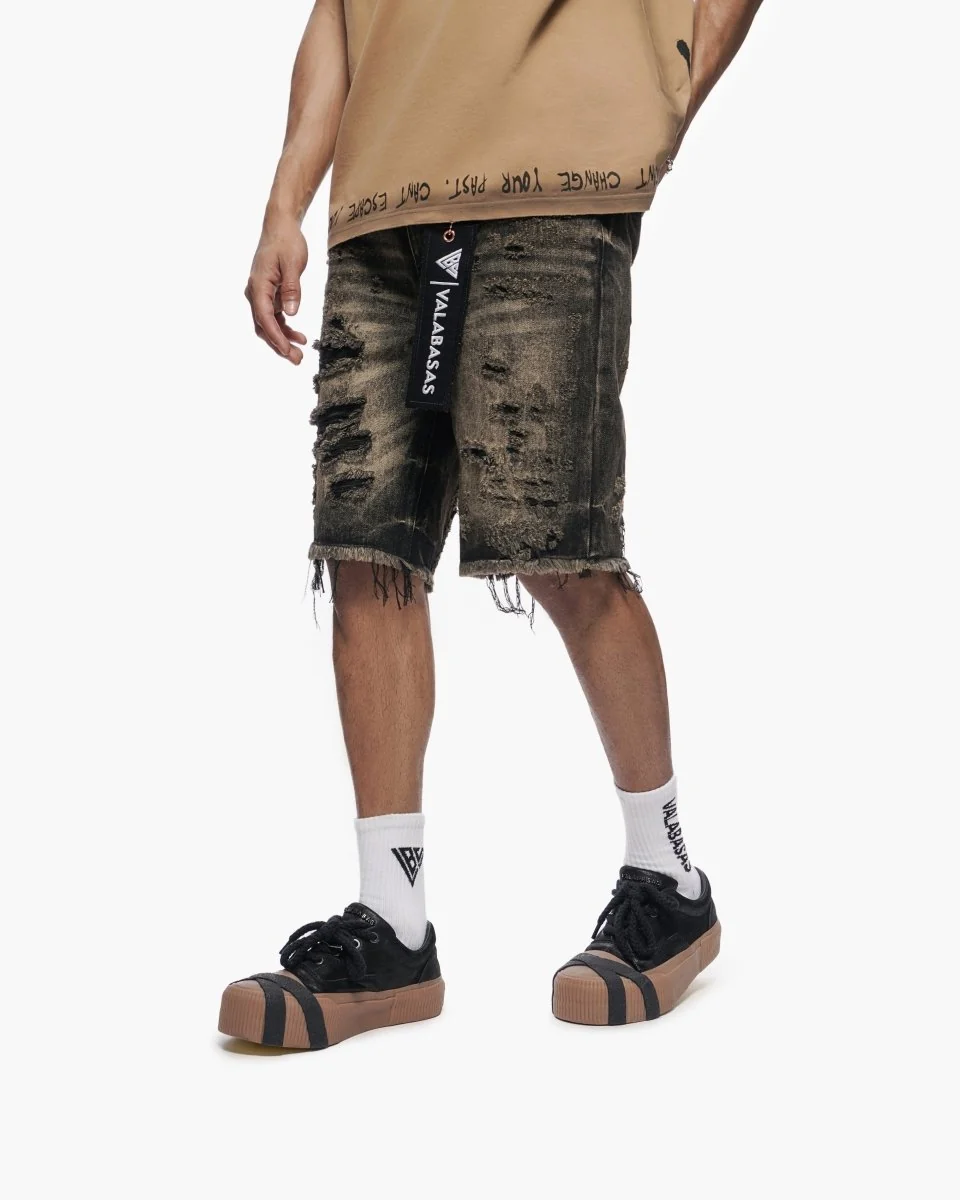 Valabasas Distressed Shorts - Frayed Hem Grey Washed - Image 6