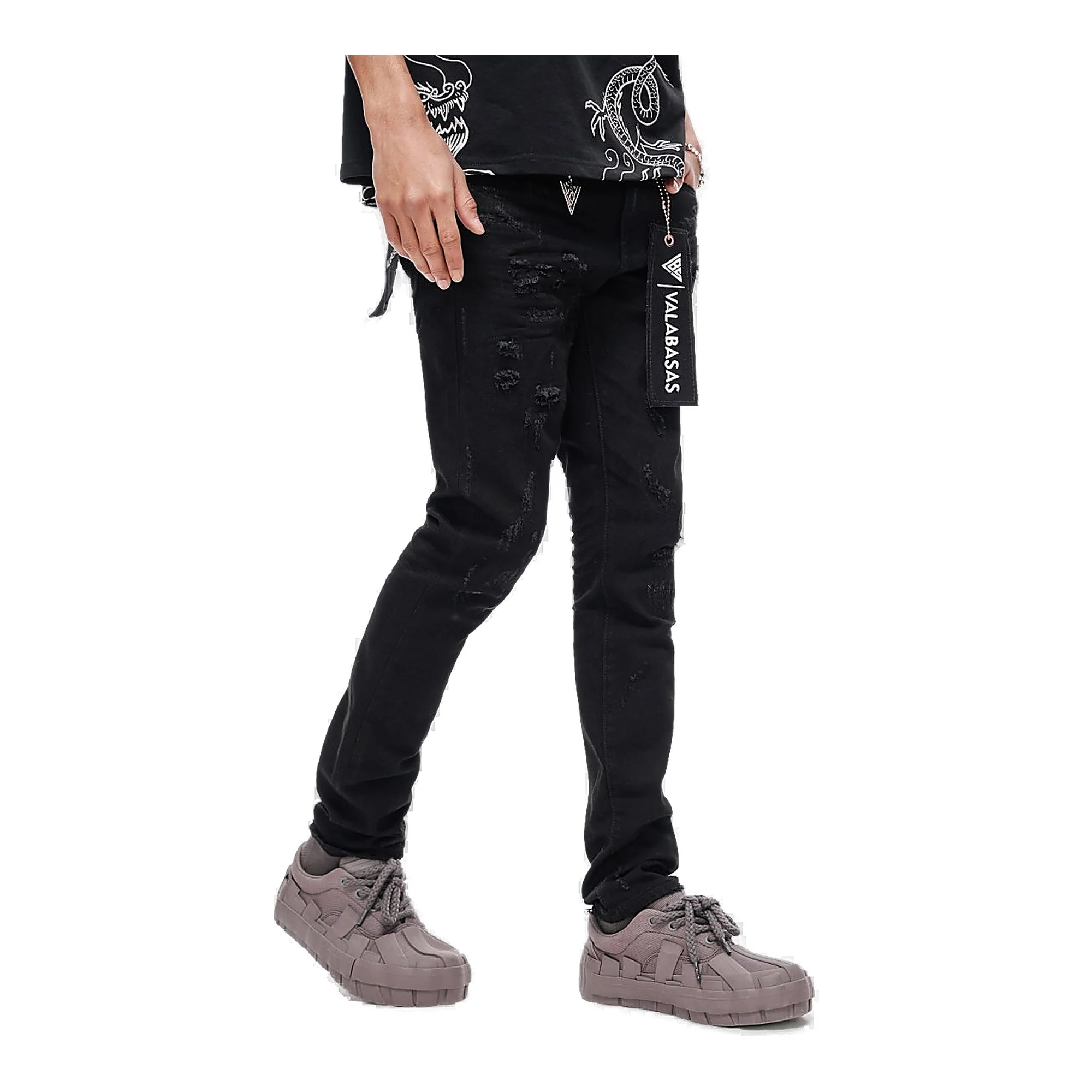 Valabasas Patch Skinny Jeans - Distressed Jet Black