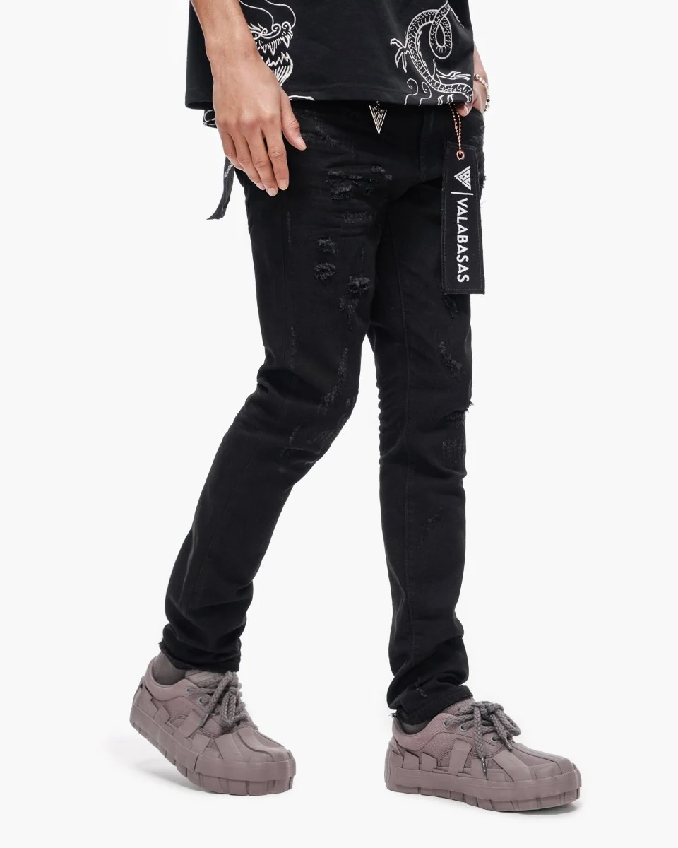Valabasas Patch Skinny Jeans - Distressed Jet Black - Image 2