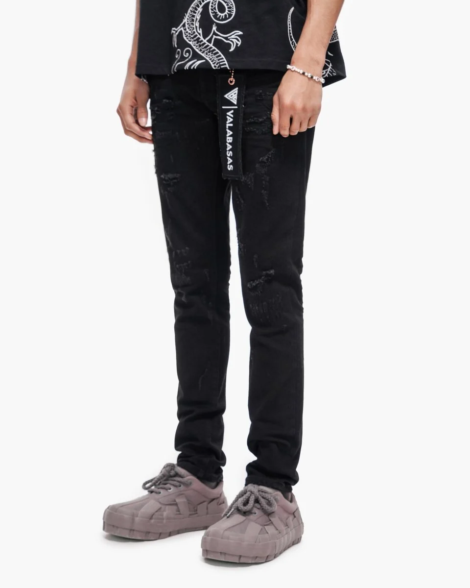 Valabasas Patch Skinny Jeans - Distressed Jet Black - Image 8