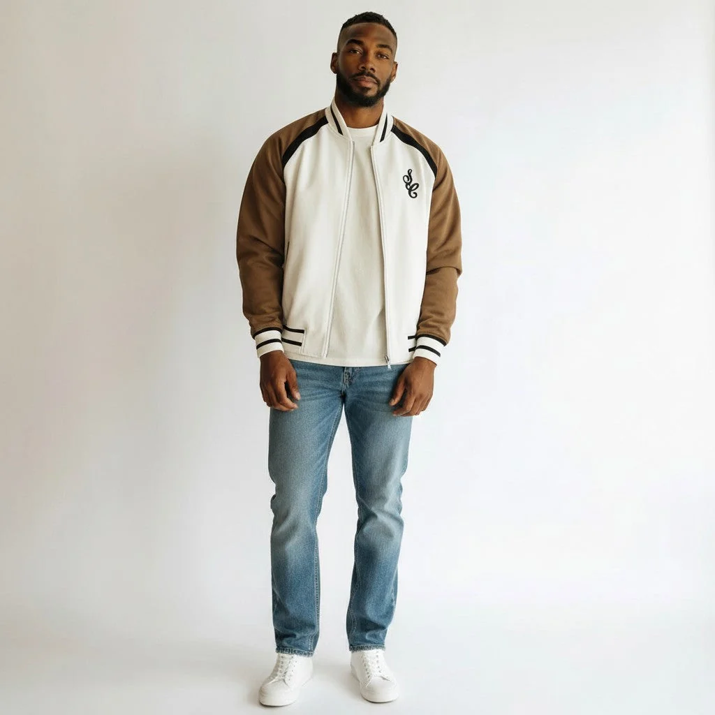 Silnt Chptrs Diable Varsity Jacket - Embroidered Brown - Image 3