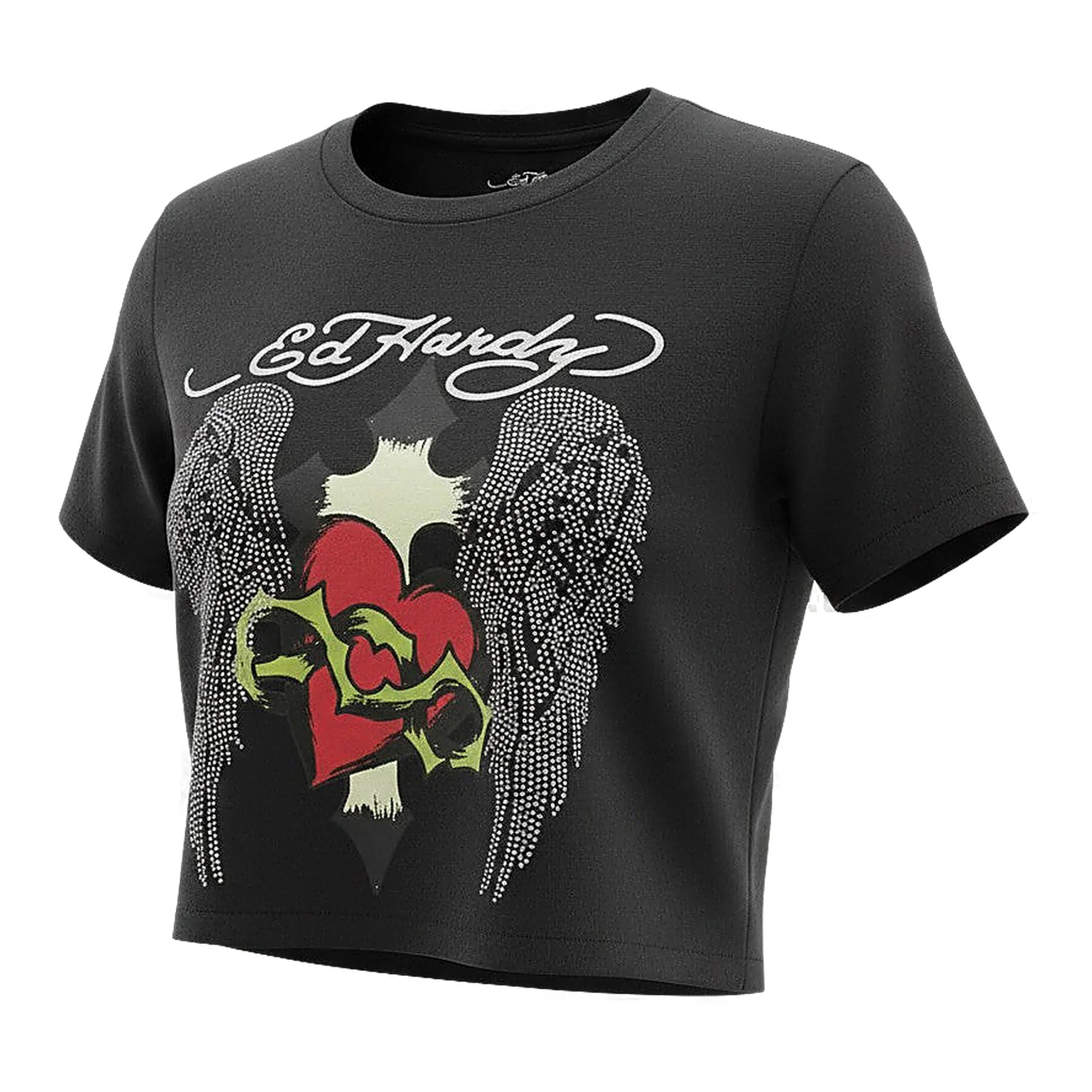 Ed Hardy Sacred Heart Tee - Rhinestone Black