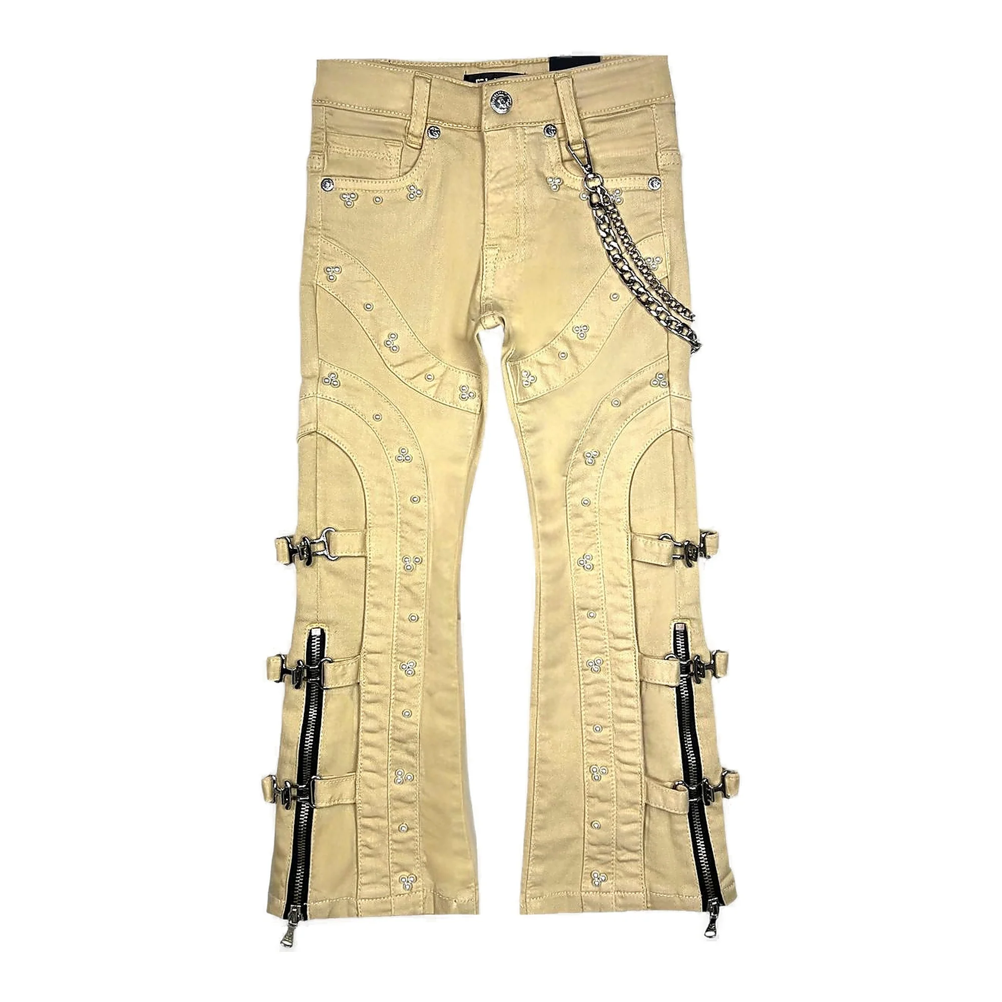 Elite Premium Pearls Buckles Youth Jeans Cream - Image 2