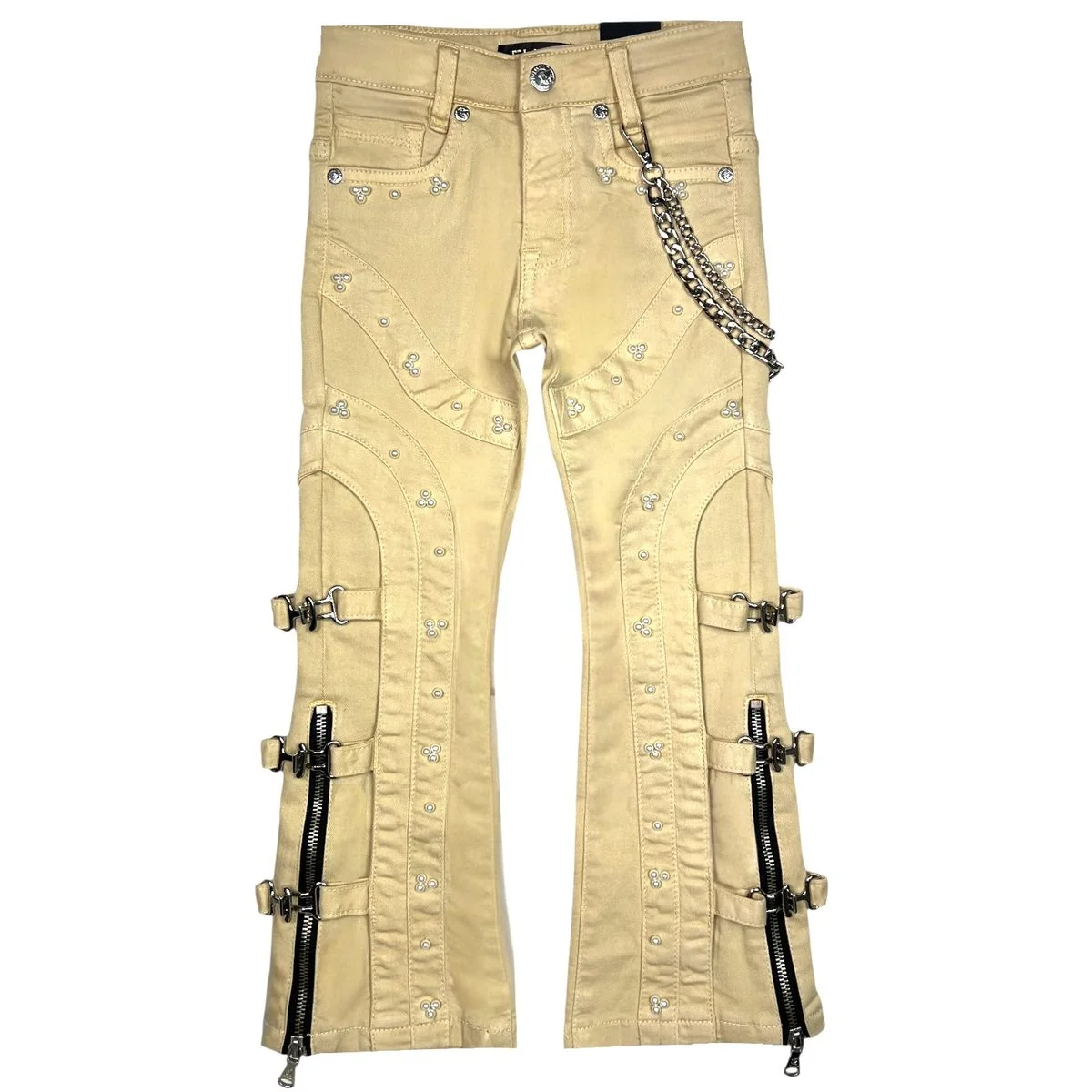 Elite Premium Pearls Buckles Youth Jeans Cream - Image 3