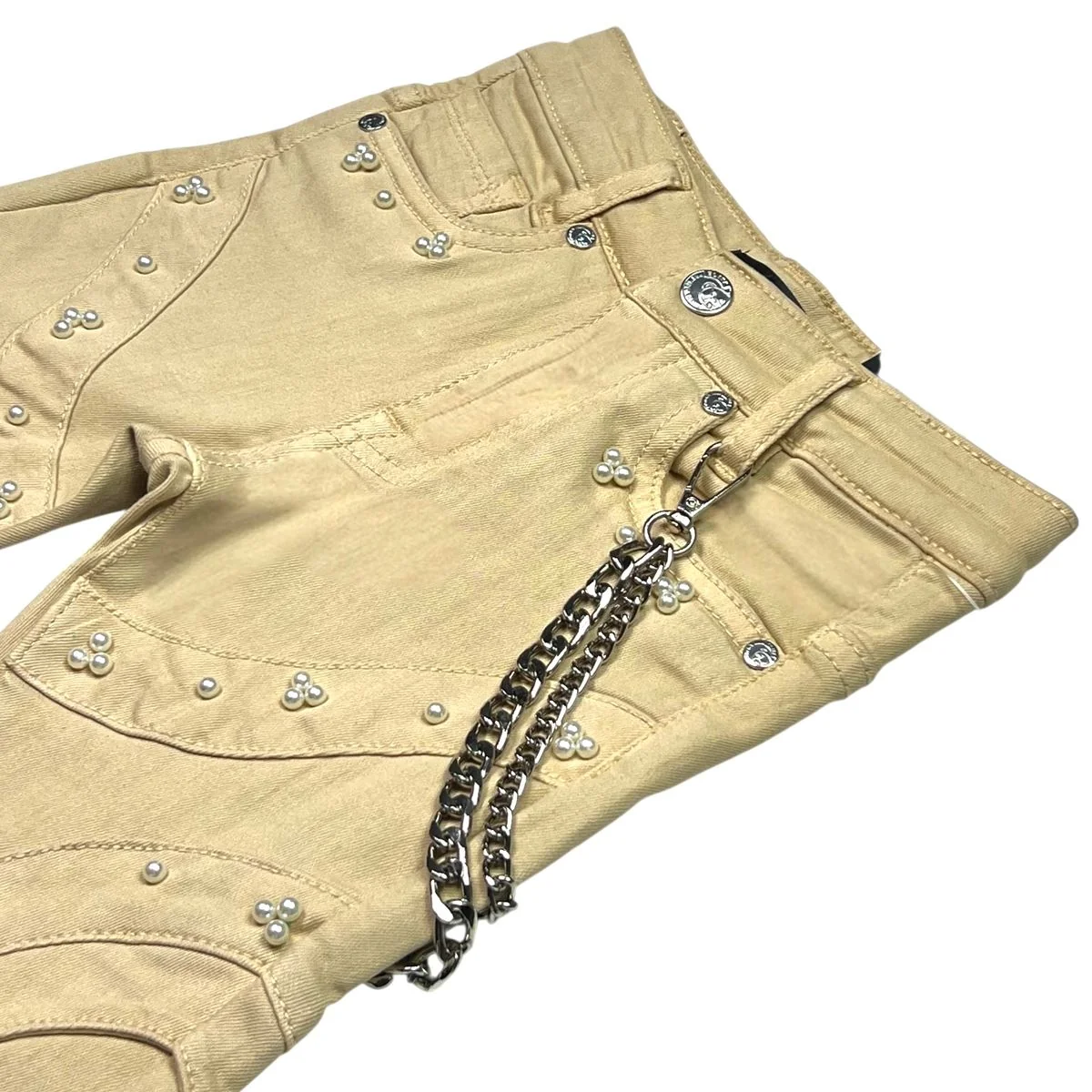 Elite Premium Pearls Buckles Youth Jeans Cream - Image 4