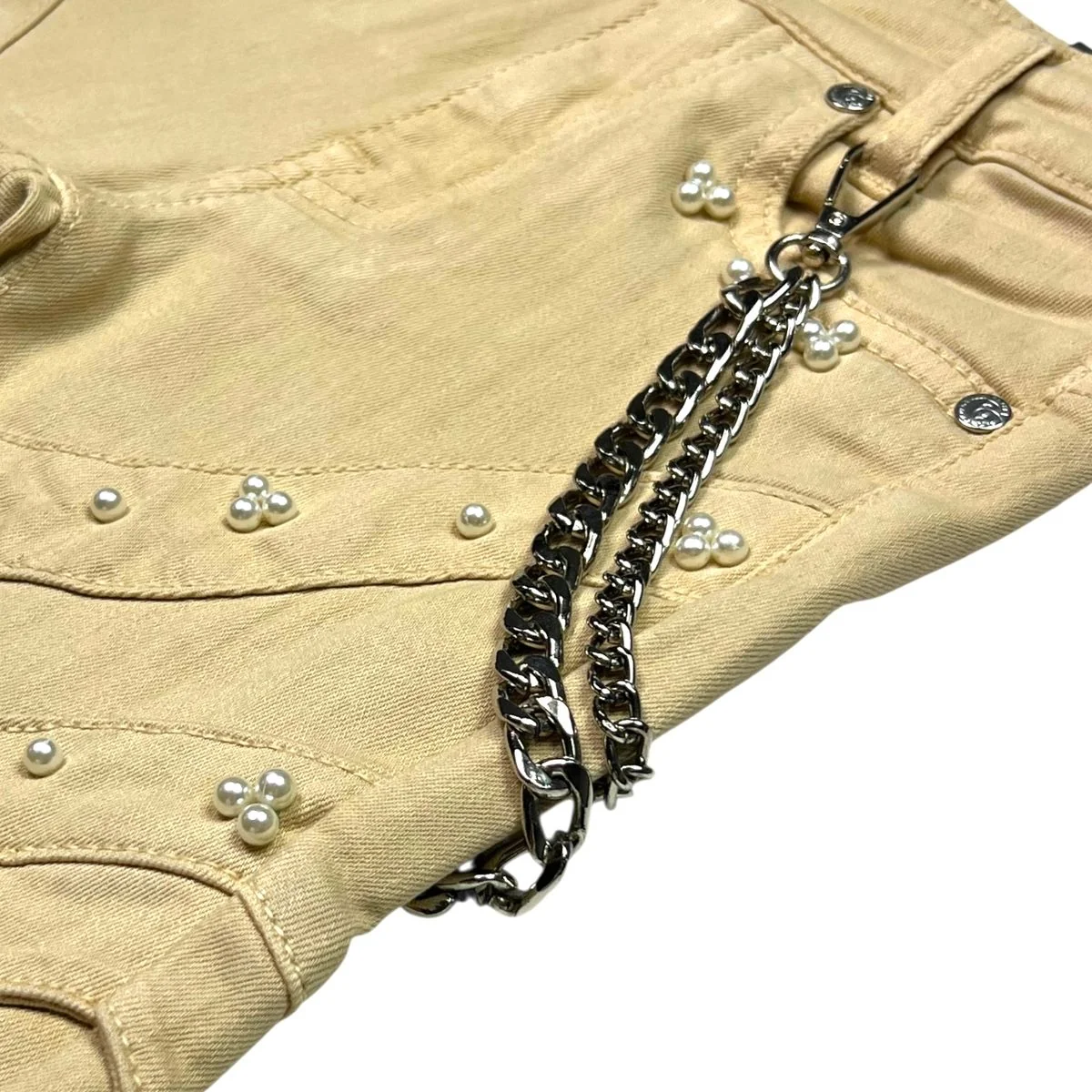 Elite Premium Pearls Buckles Youth Jeans Cream - Image 5