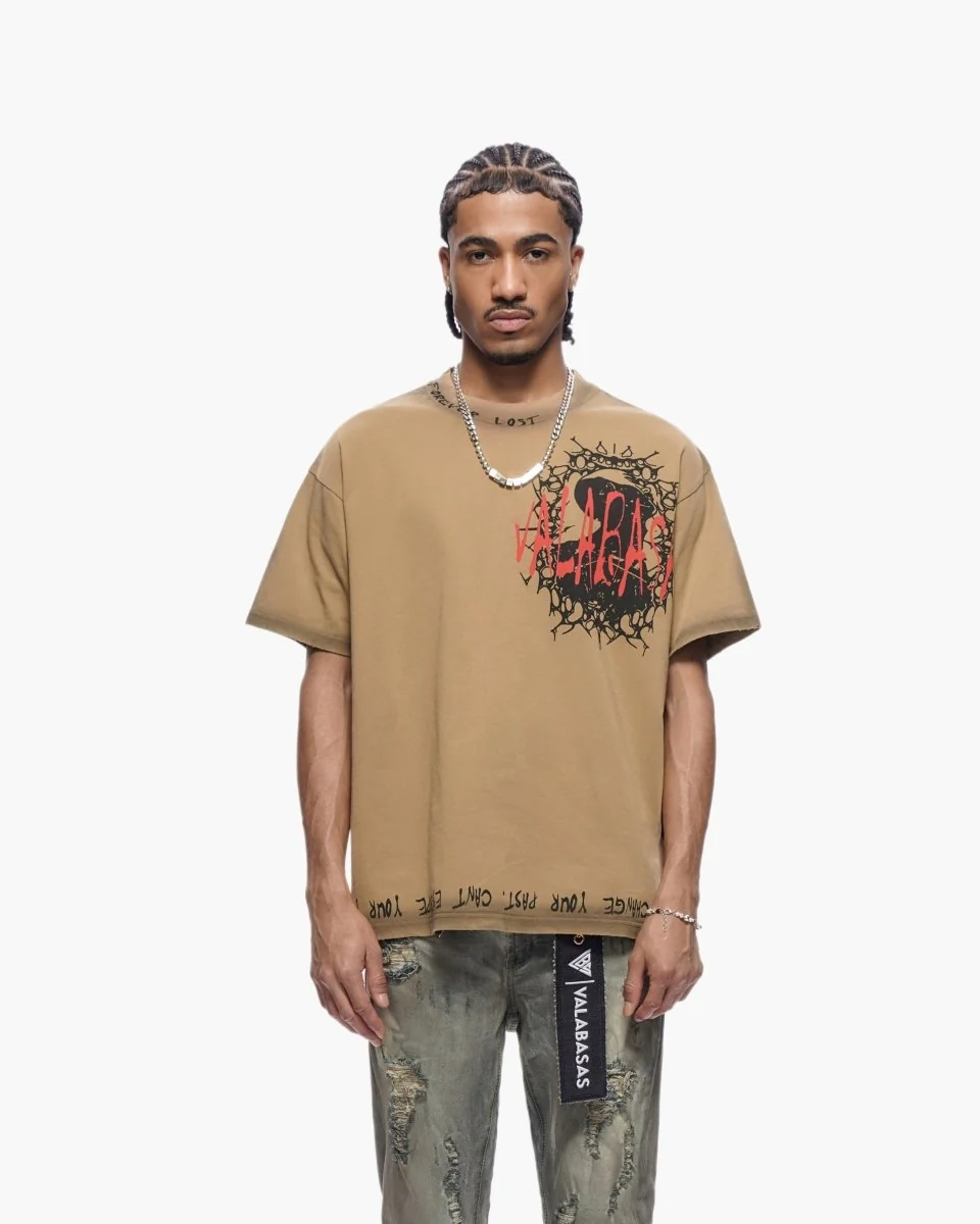 Valabasas Escape T-Shirt - Printed Hem Khaki - Image 11