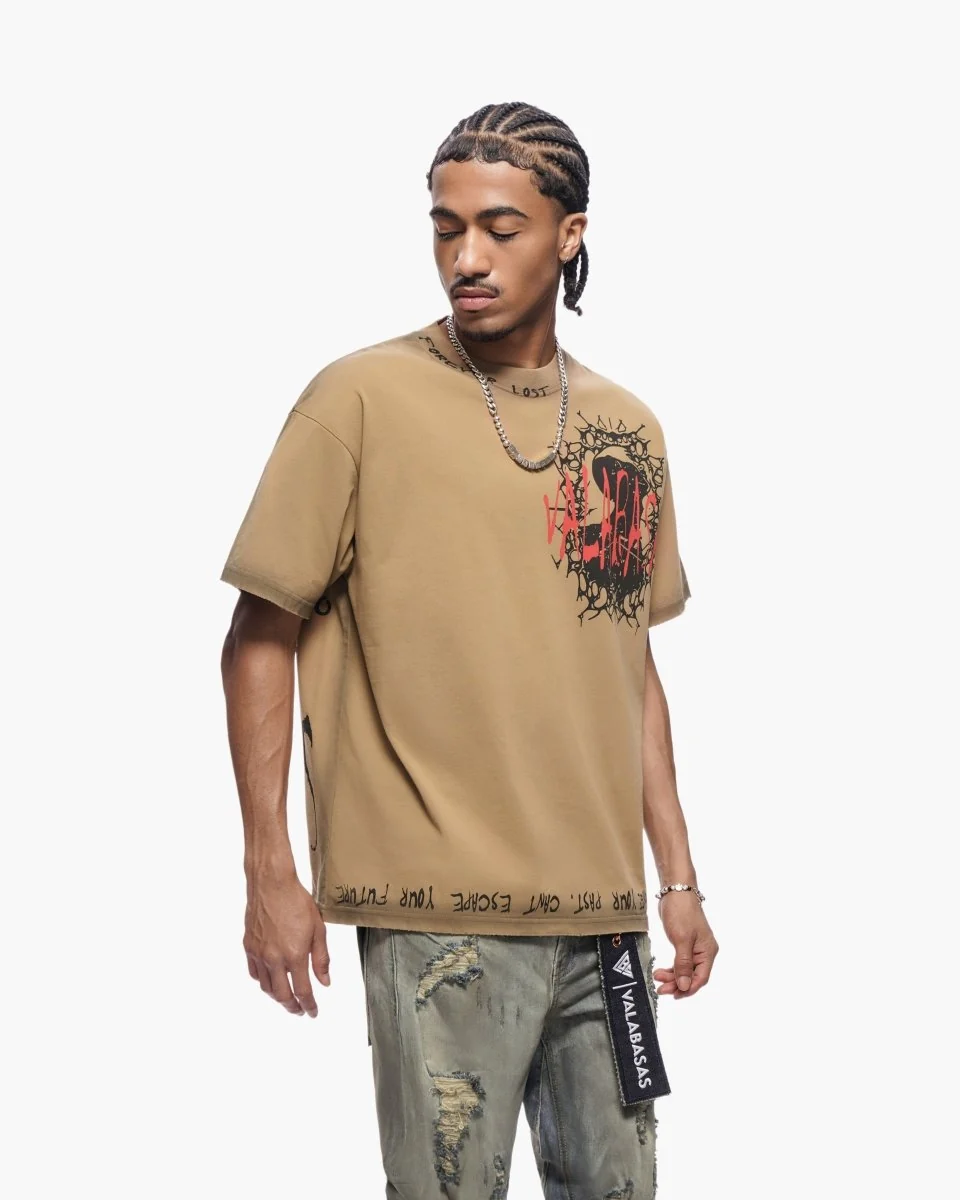 Valabasas Escape T-Shirt - Printed Hem Khaki - Image 3