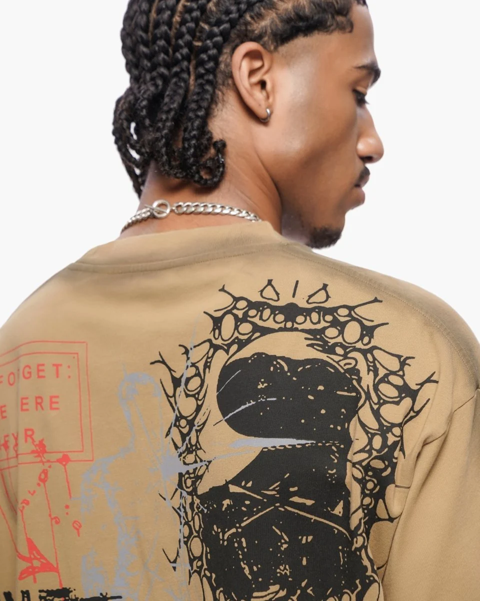 Valabasas Escape T-Shirt - Printed Hem Khaki - Image 4