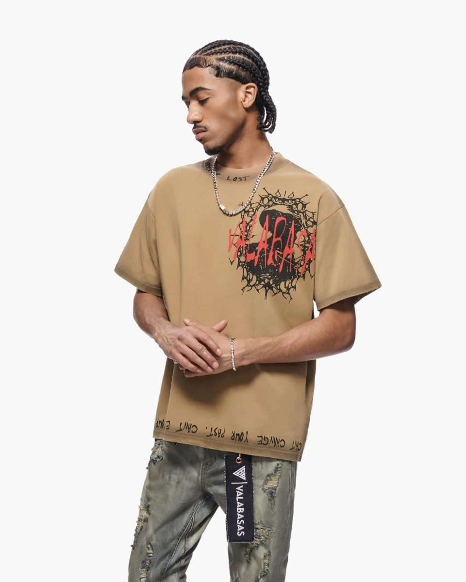 Valabasas Escape T-Shirt - Printed Hem Khaki - Image 5