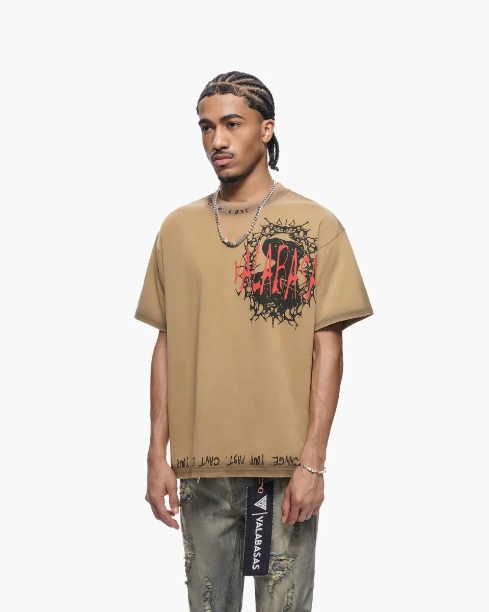 Valabasas Escape T-Shirt - Printed Hem Khaki - Image 6