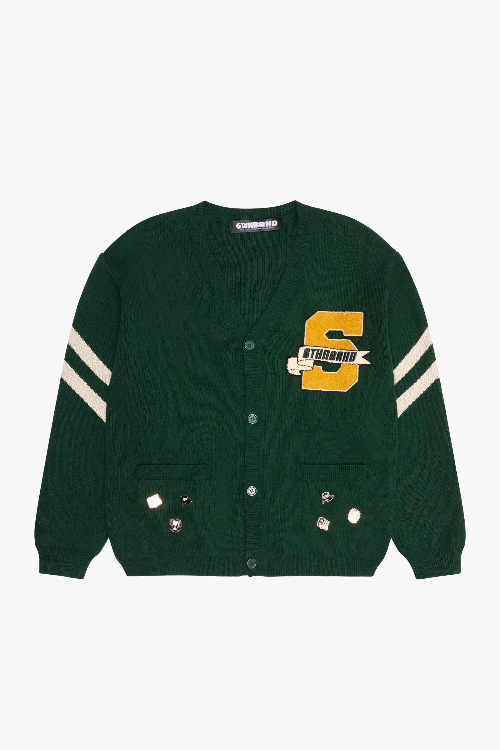 6Thneighborhood Collegiate Cardigan Sweater - Embroidered Green - Image 2