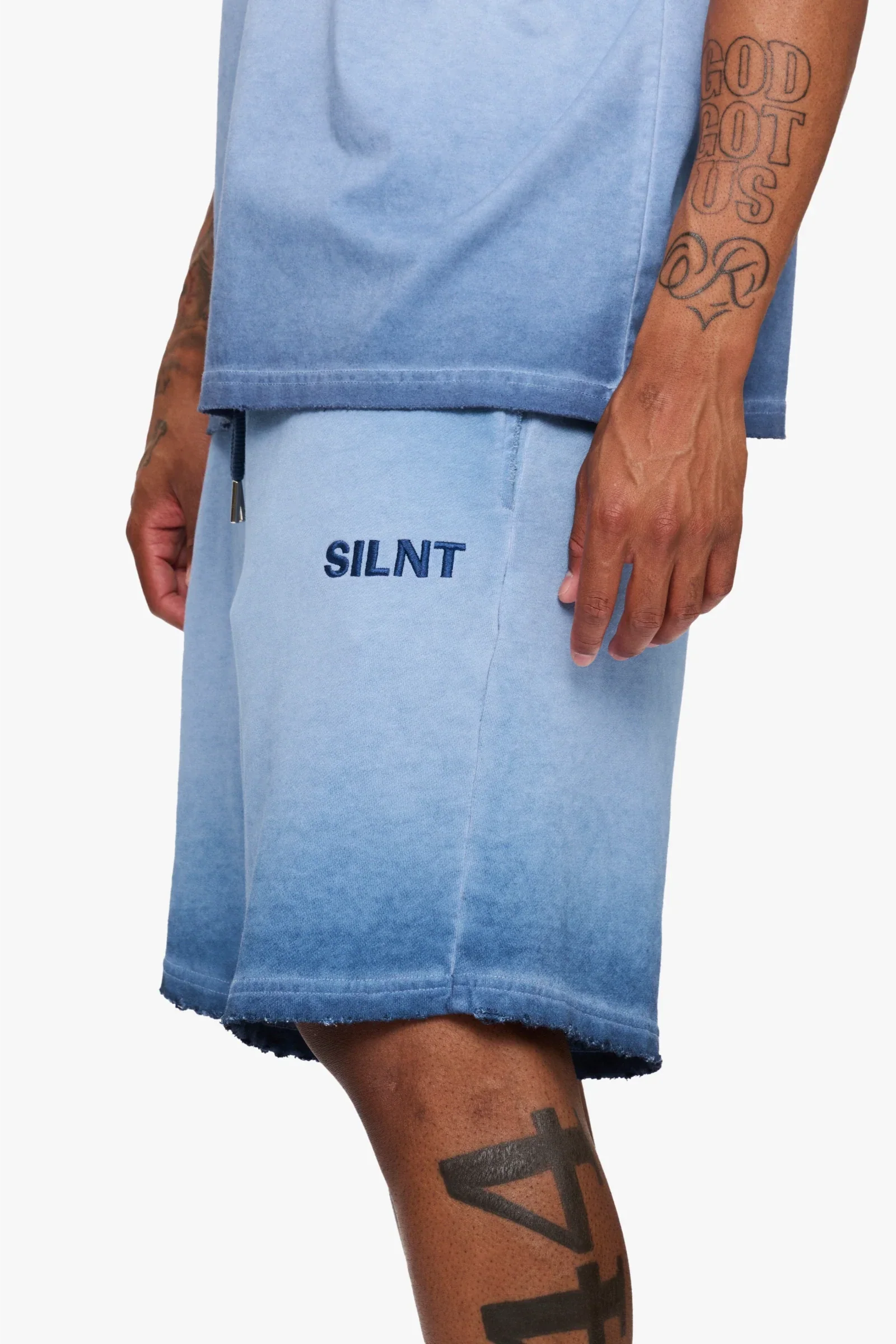 Silnt Chptrs Dip-Dye Shorts - Frayed Hem Navy - Image 7