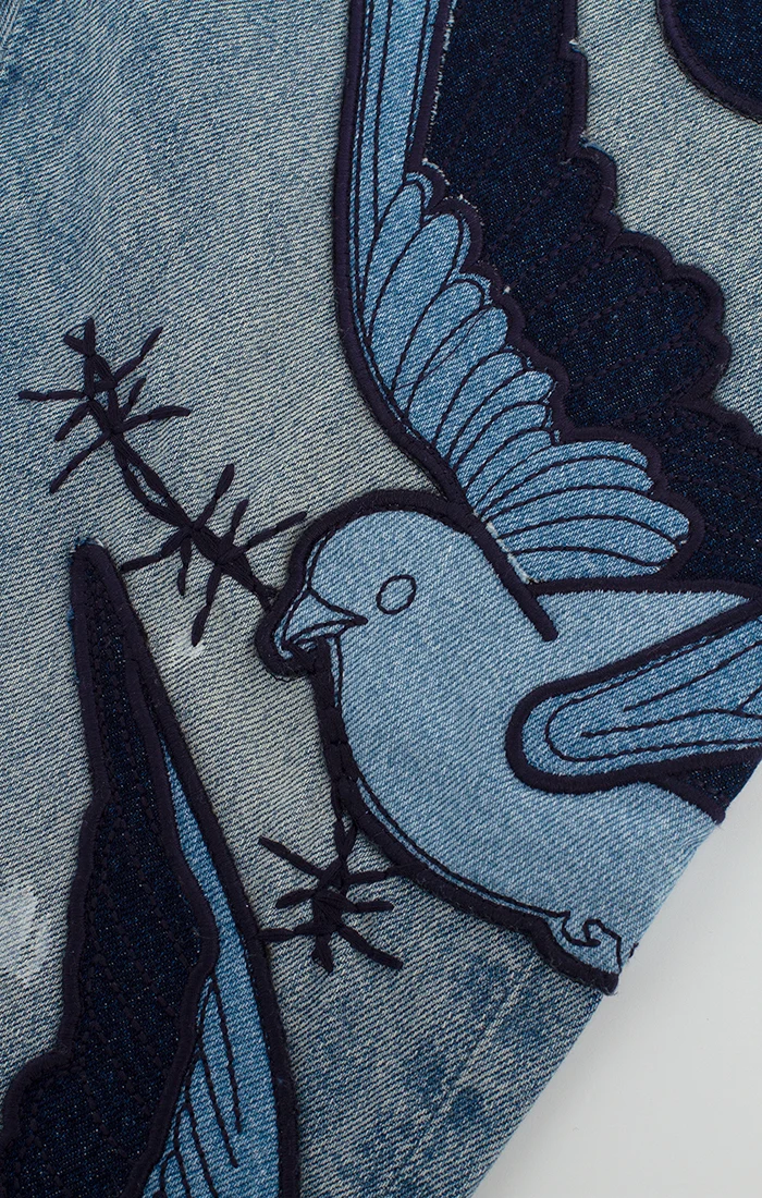 Bldg4 Flock Jeans with Bird Embroidery Faded Wash - Image 5