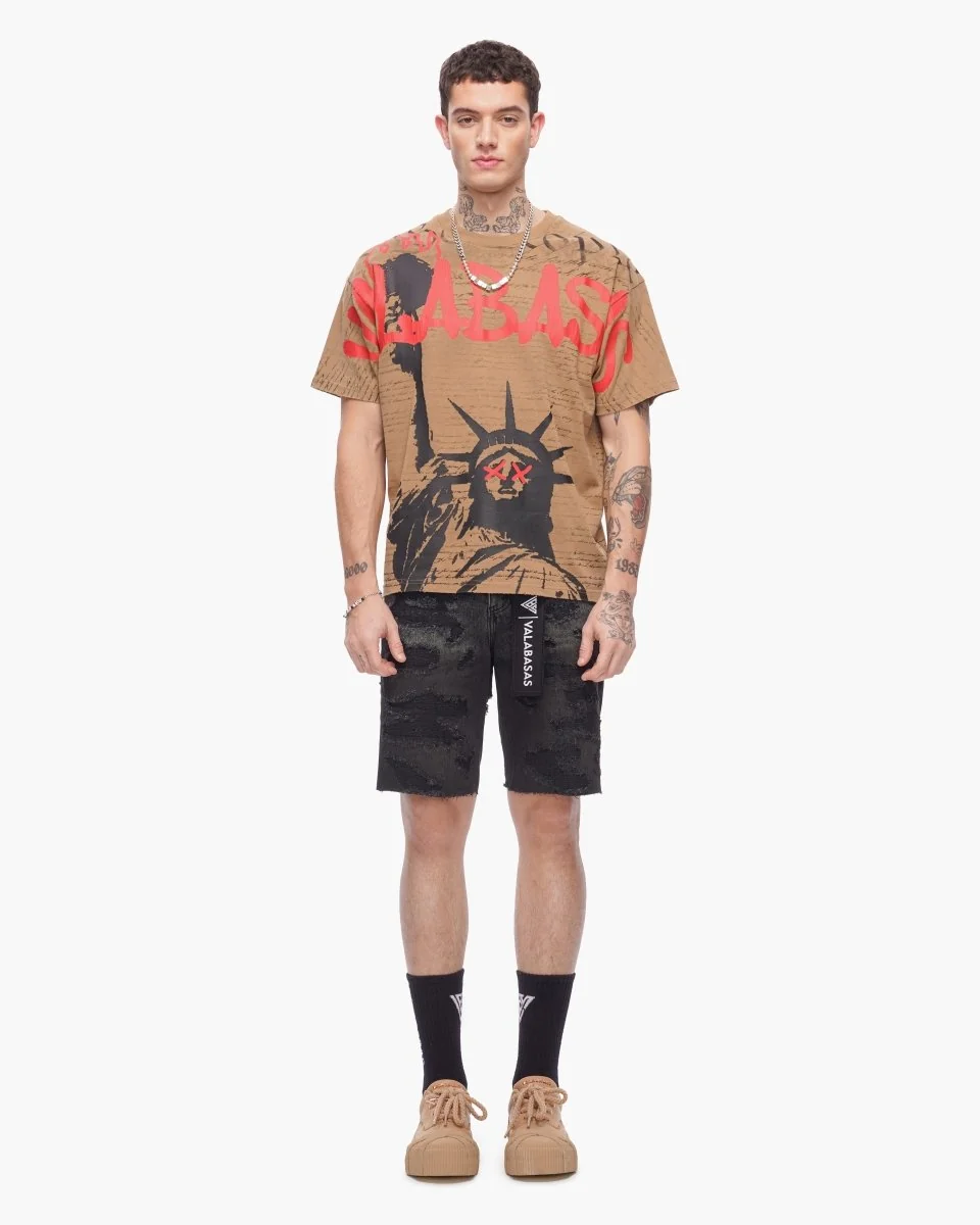 Valabasas Freedom T-Shirt - Oversized Graphic Khaki - Image 10