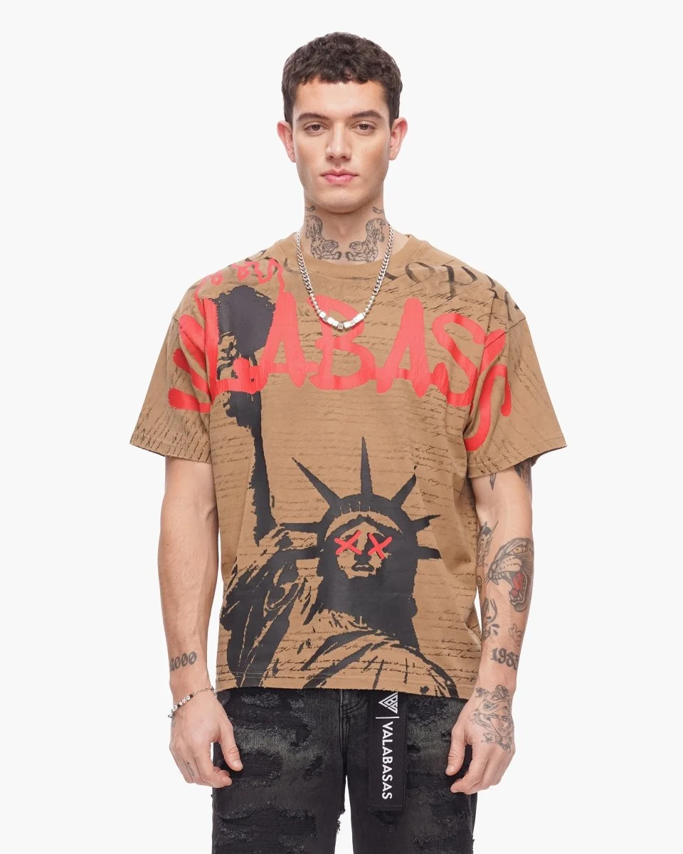 Valabasas Freedom T-Shirt - Oversized Graphic Khaki - Image 2