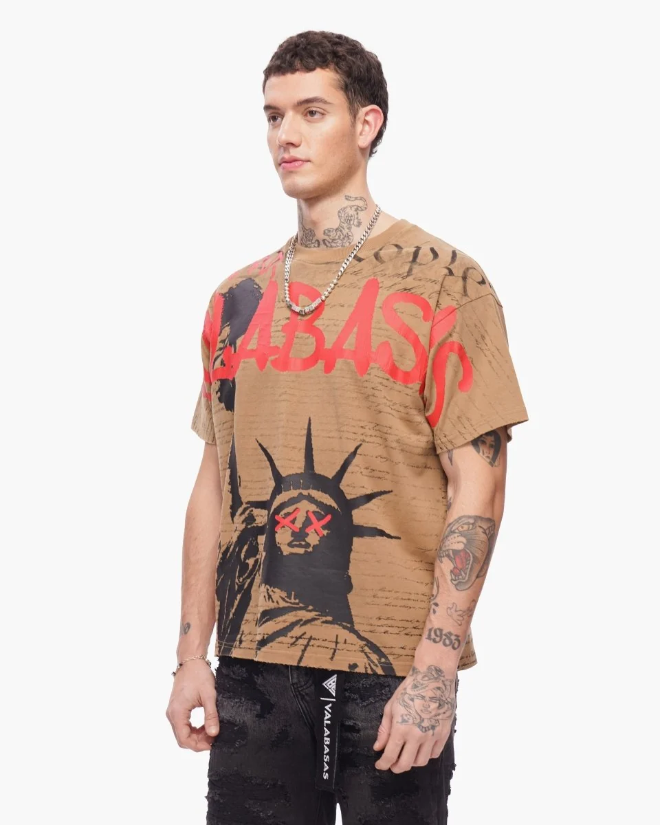 Valabasas Freedom T-Shirt - Oversized Graphic Khaki - Image 8