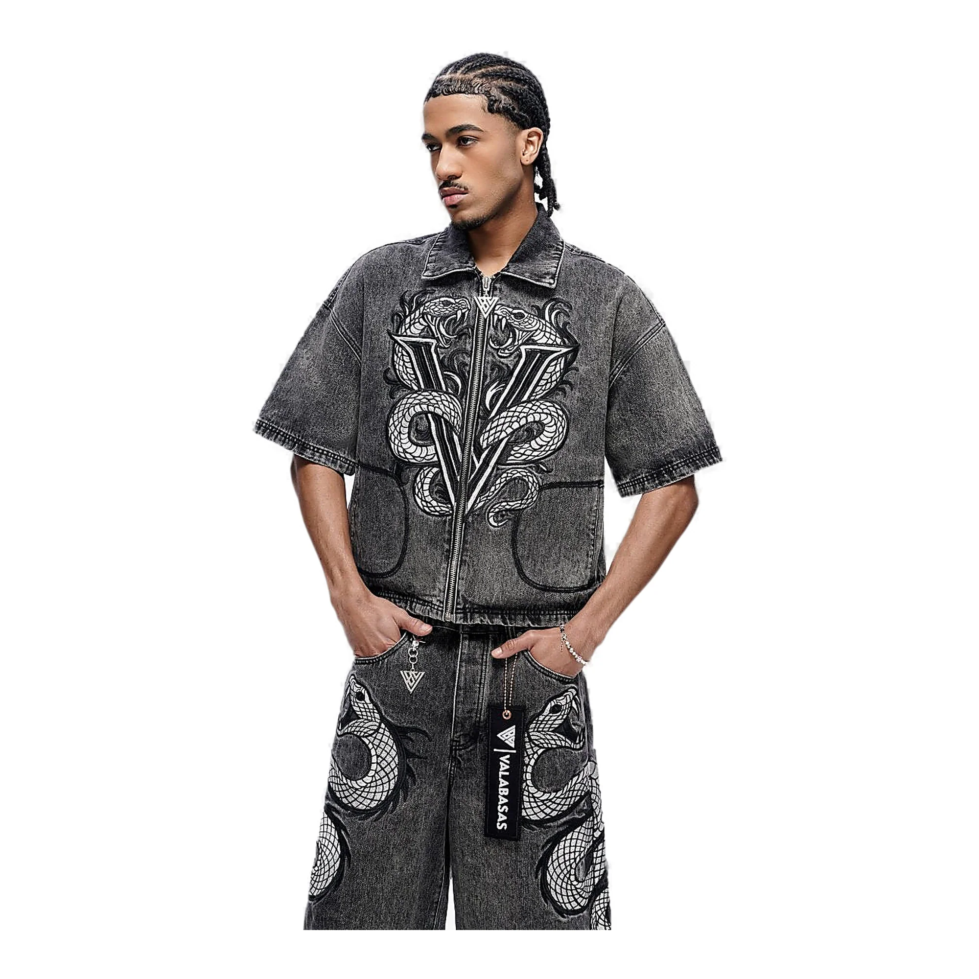 Valabasas Serpent Shirt - Embroidered Grey Wash