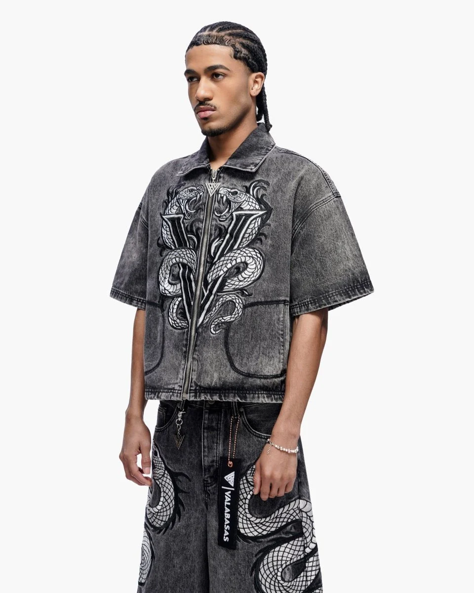 Valabasas Serpent Shirt - Embroidered Grey Wash - Image 10