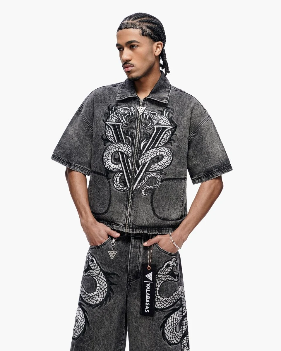 Valabasas Serpent Shirt - Embroidered Grey Wash - Image 2