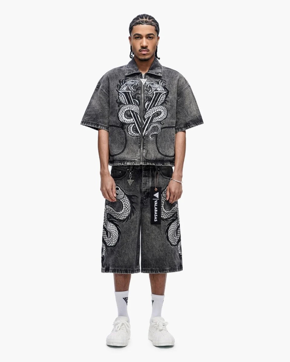Valabasas Serpent Shirt - Embroidered Grey Wash - Image 5