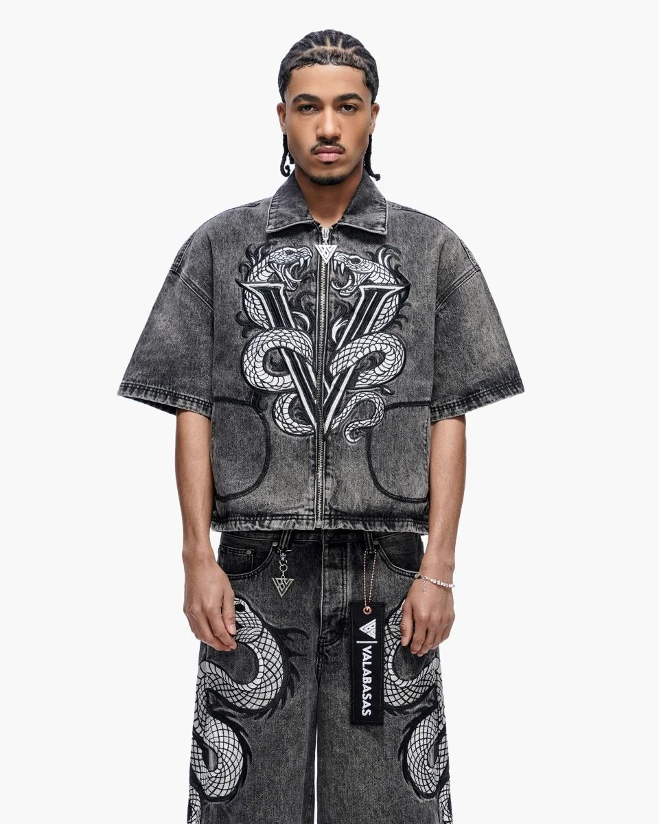 Valabasas Serpent Shirt - Embroidered Grey Wash - Image 6